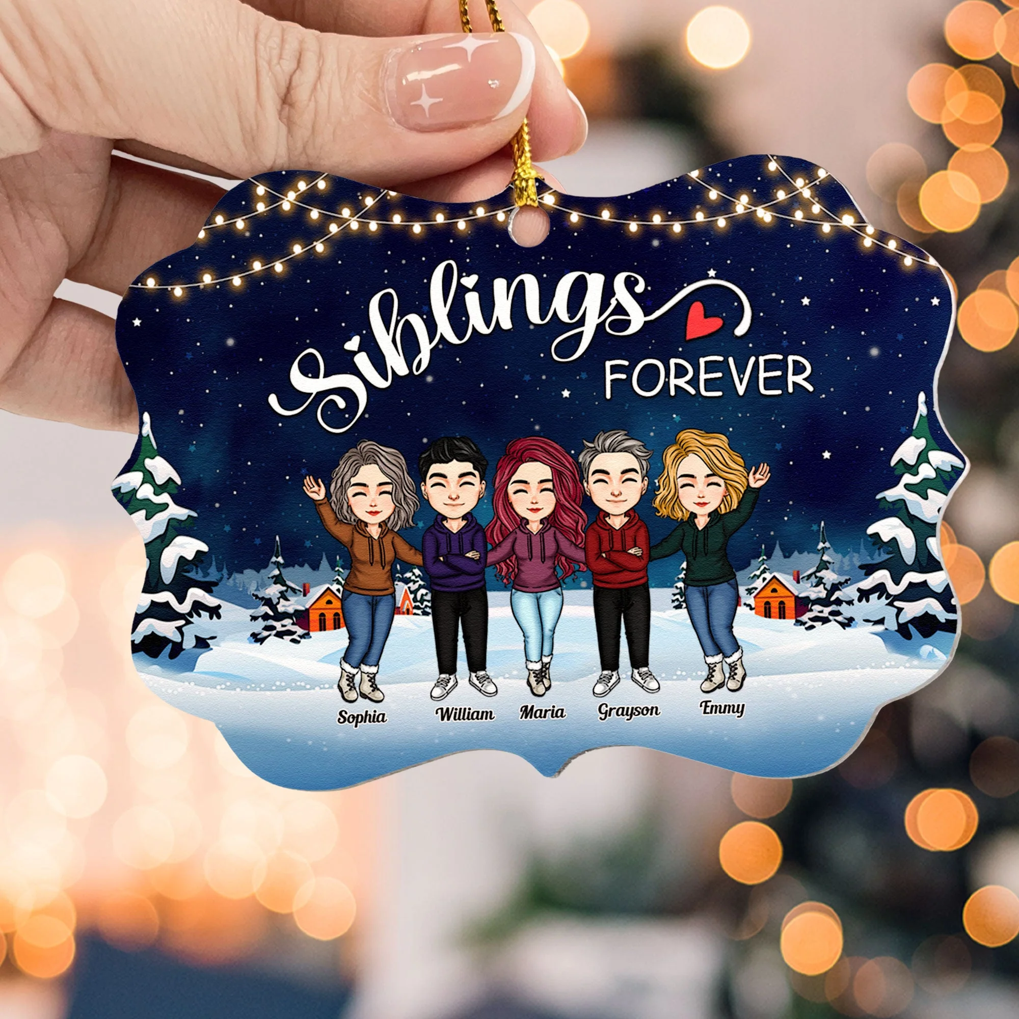 Siblings Forever - Personalized Aluminum/Wooden Ornament - Christmas Gift For Siblings, Family Members, Brothers And Sisters - Image 3