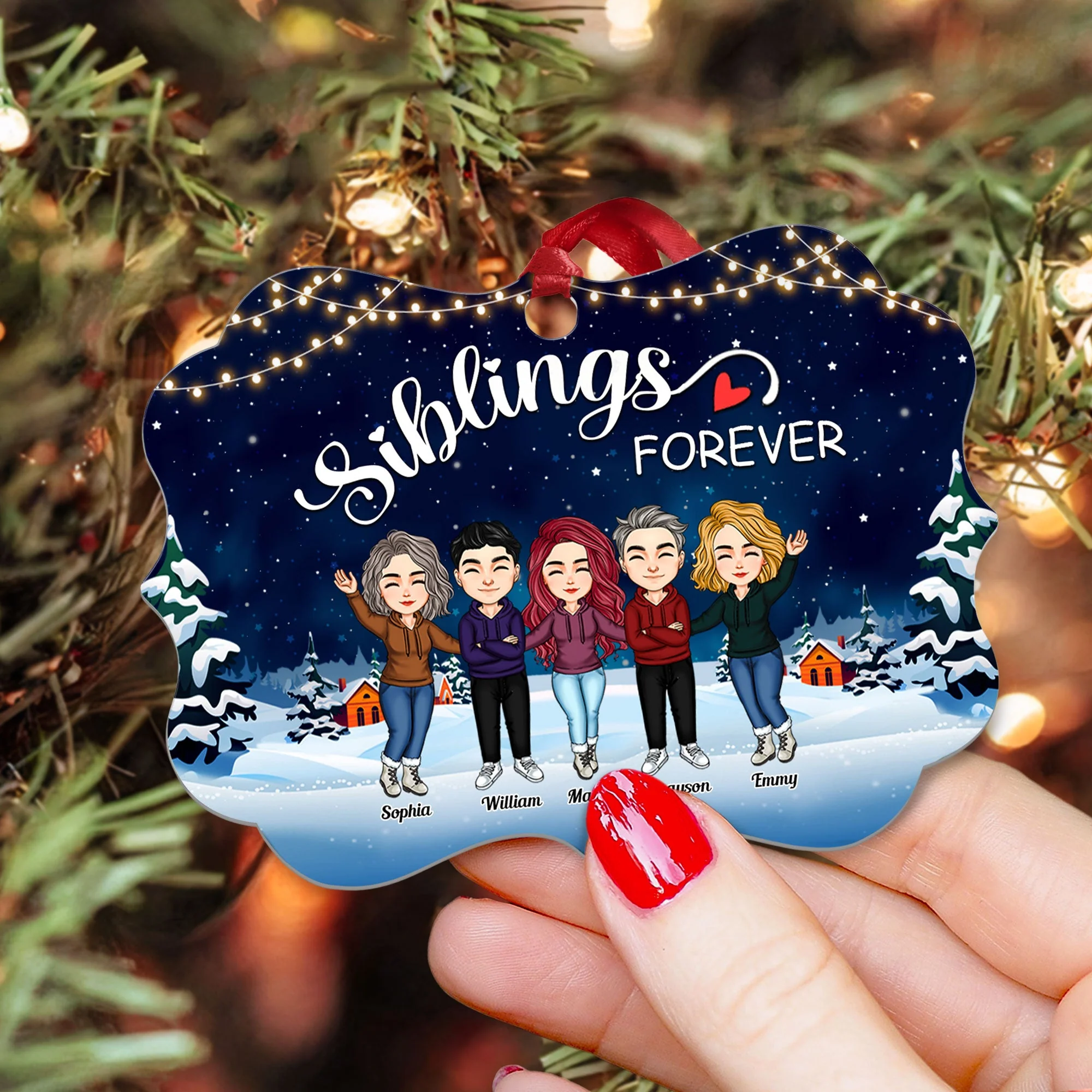 Siblings Forever - Personalized Aluminum/Wooden Ornament - Christmas Gift For Siblings, Family Members, Brothers And Sisters - Image 4