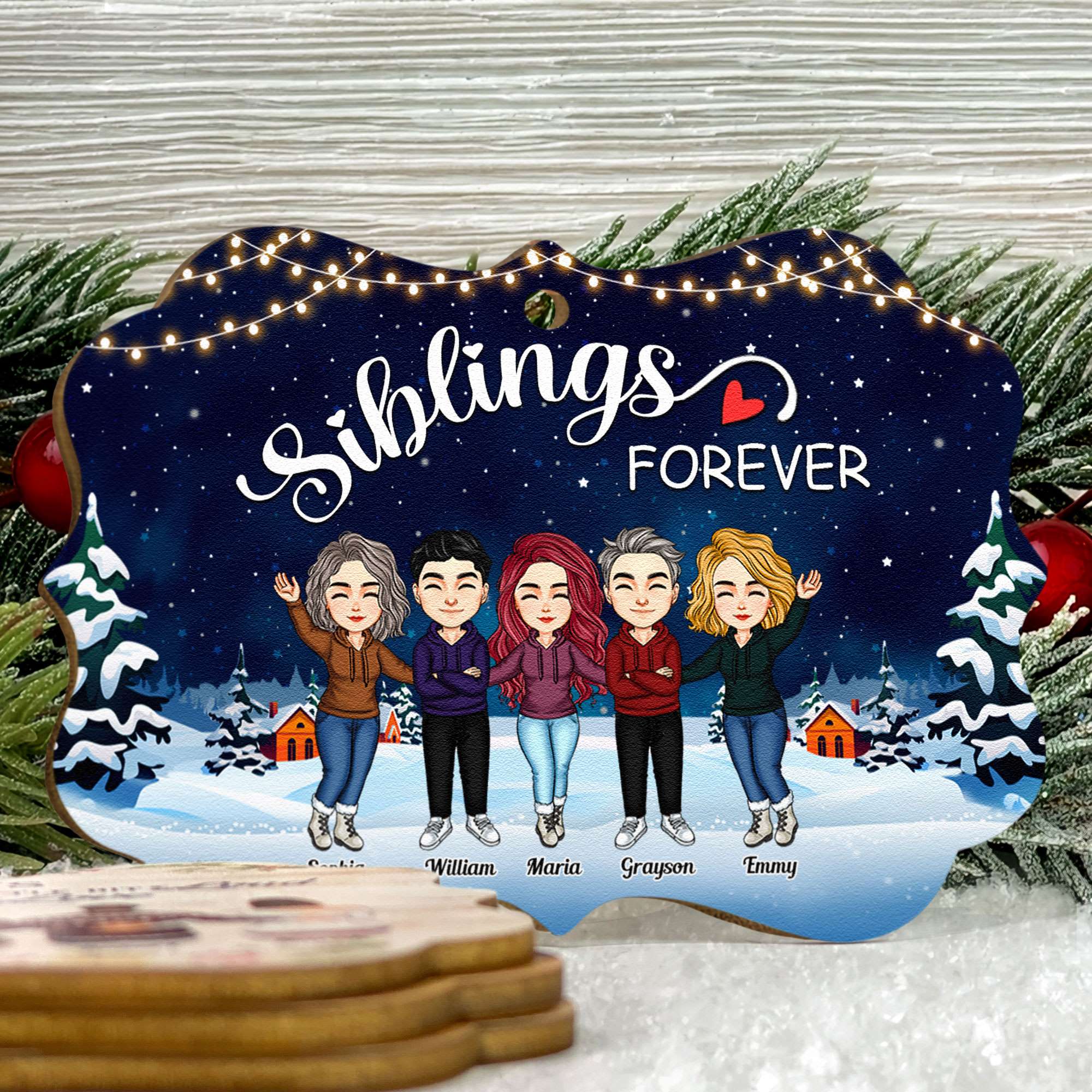 Siblings Forever - Personalized Aluminum/Wooden Ornament - Christmas Gift For Siblings, Family Members, Brothers And Sisters - Image 6