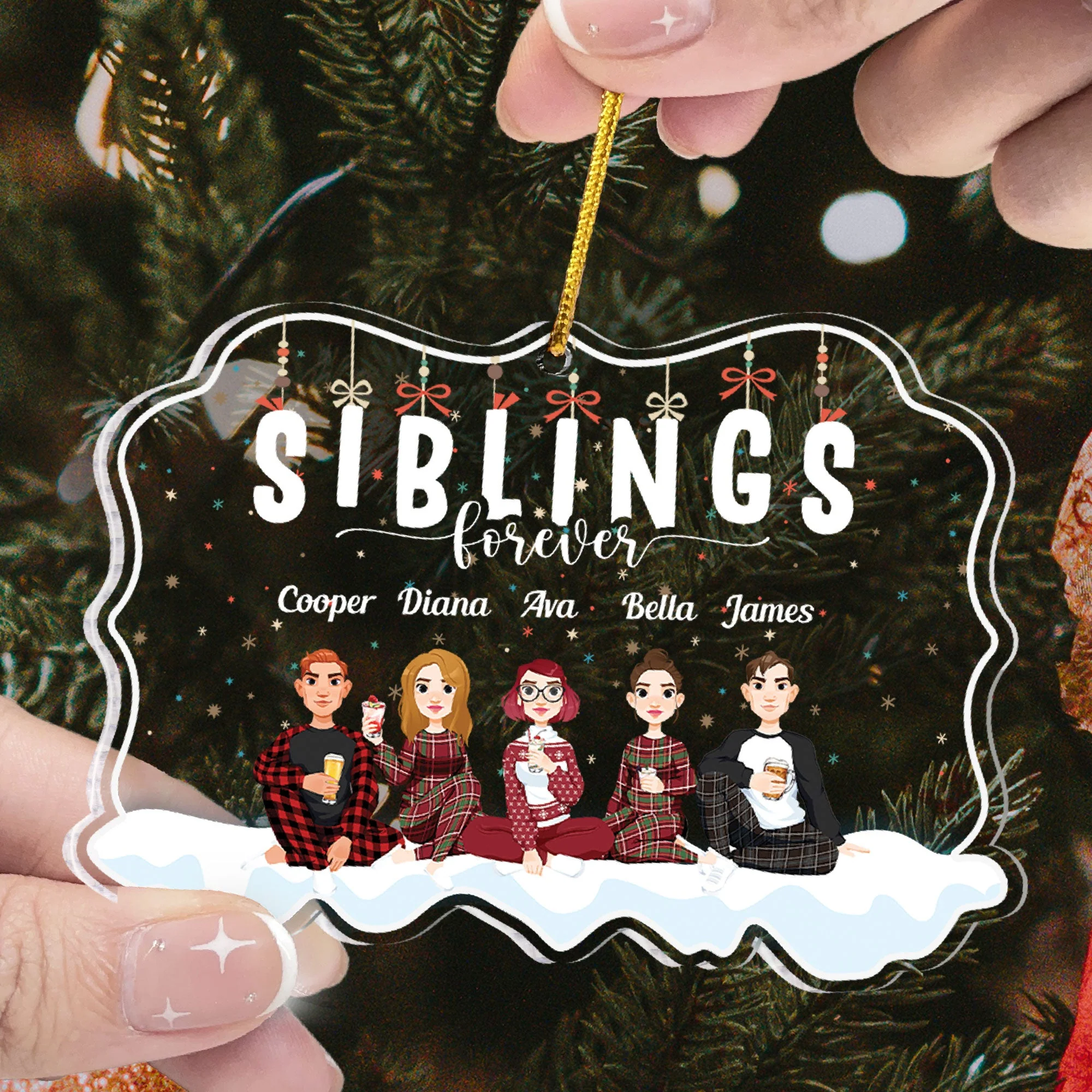 Siblings Forever - Personalized Custom Shaped Acrylic Ornament - Image 2