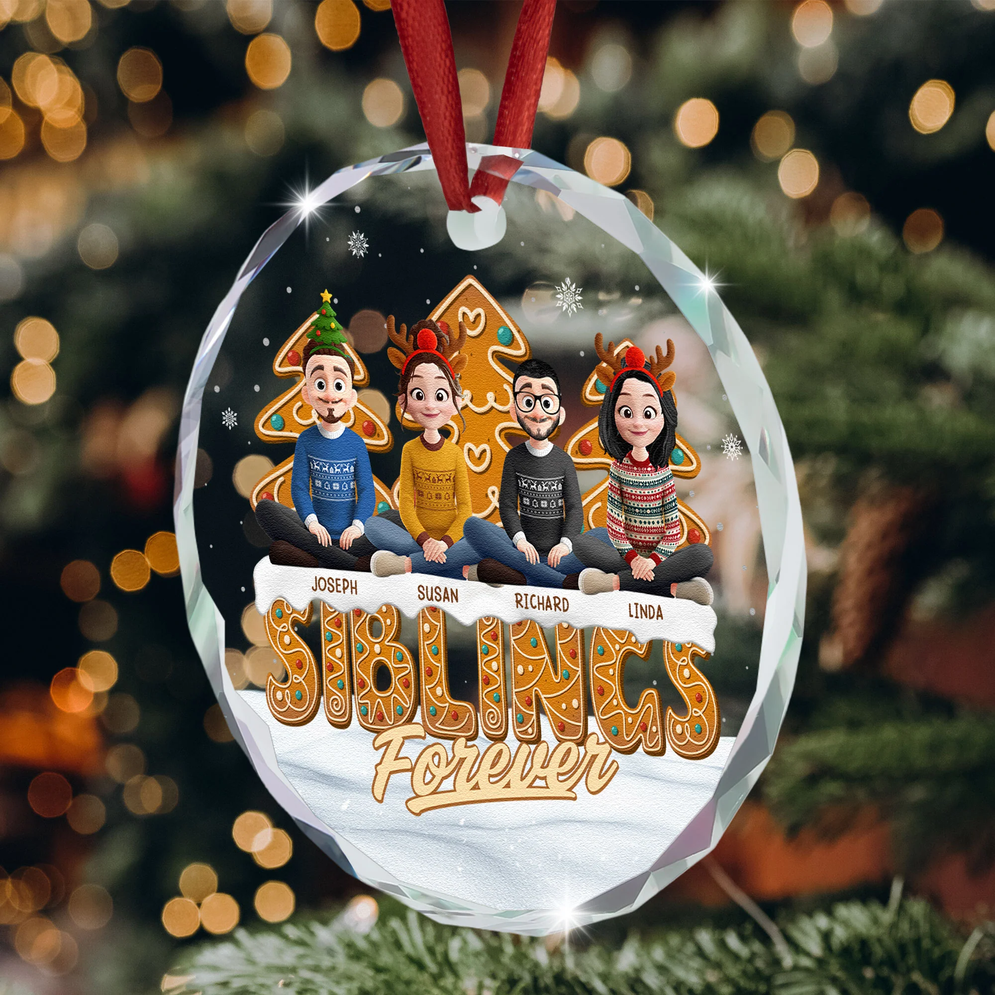 Siblings Forever - Personalized Glass Ornament - Image 5