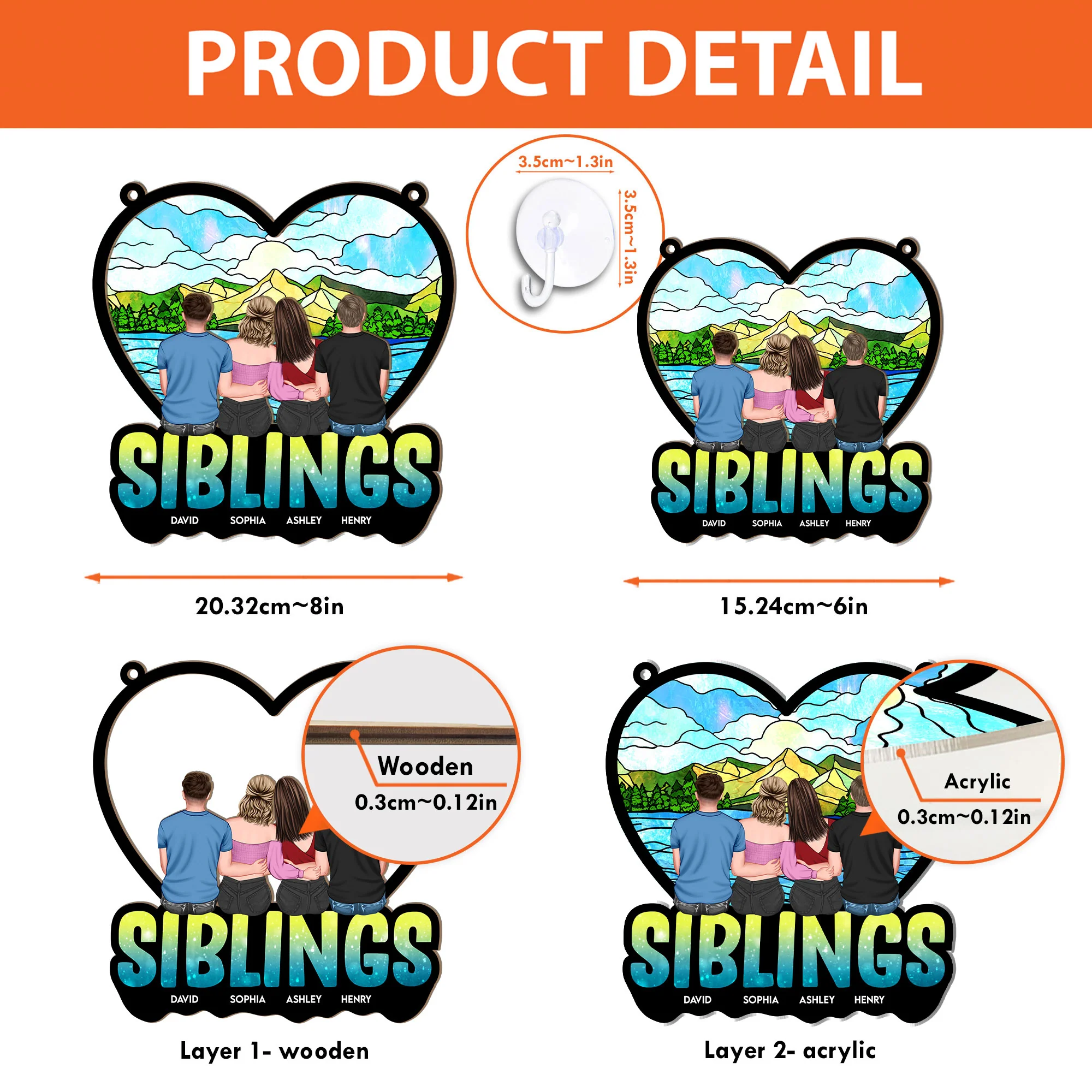 Siblings Forever - Personalized Window Hanging Suncatcher Ornament - Image 5