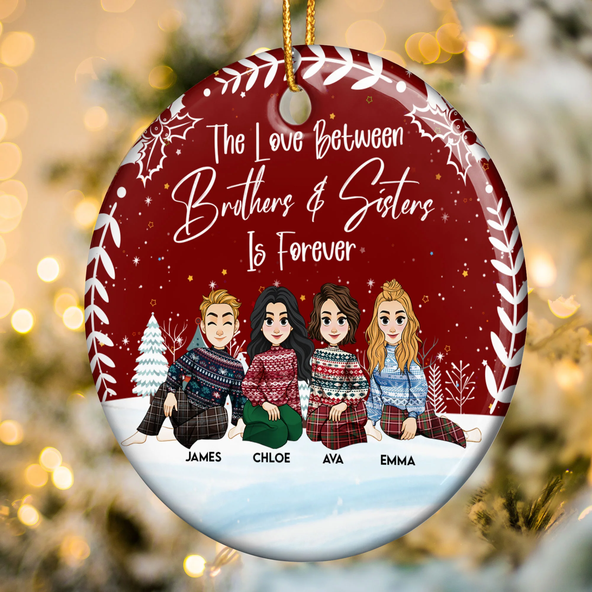 Siblings Love Is Forever - Personalized Ceramic Ornament - Image 2