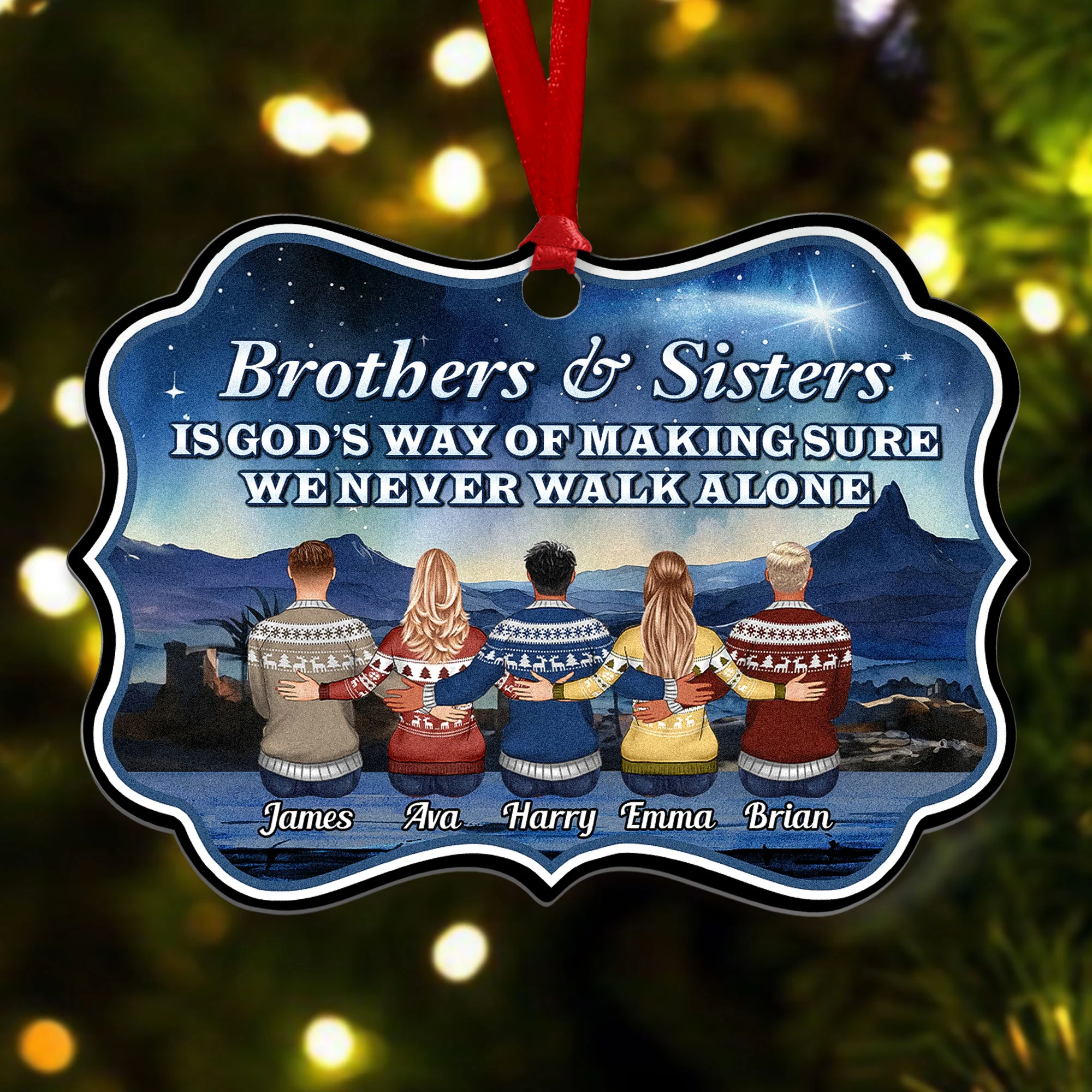 Siblings Never Walk Alone - Personalized Aluminum Ornament - Image 4