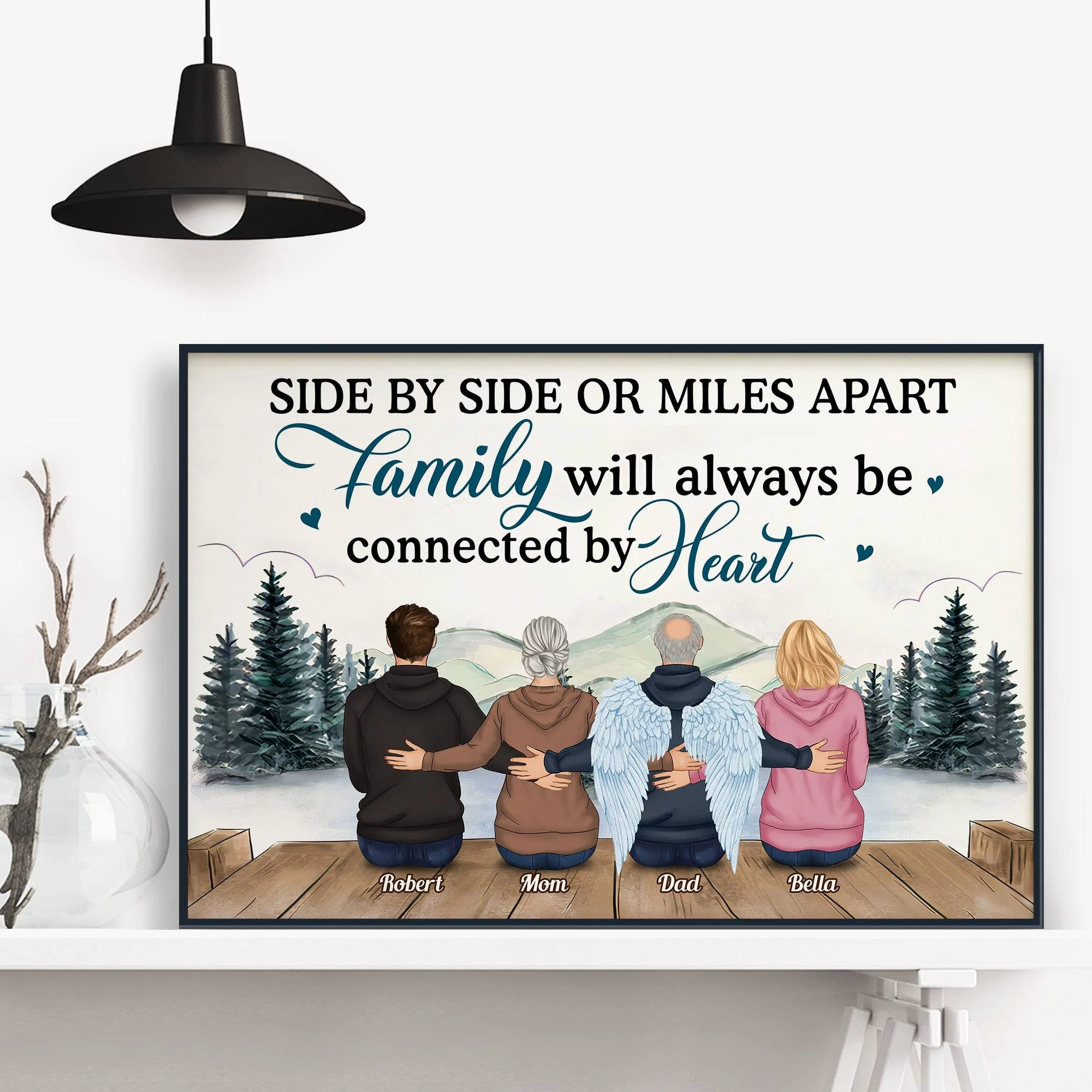 Side By Side Or Miles Apart, Family Connected By Heart - Personalized Poster / Canvas - Mothers Day Gift, Fathers Day Gift For Family, Long Distance Family Gift - Image 2