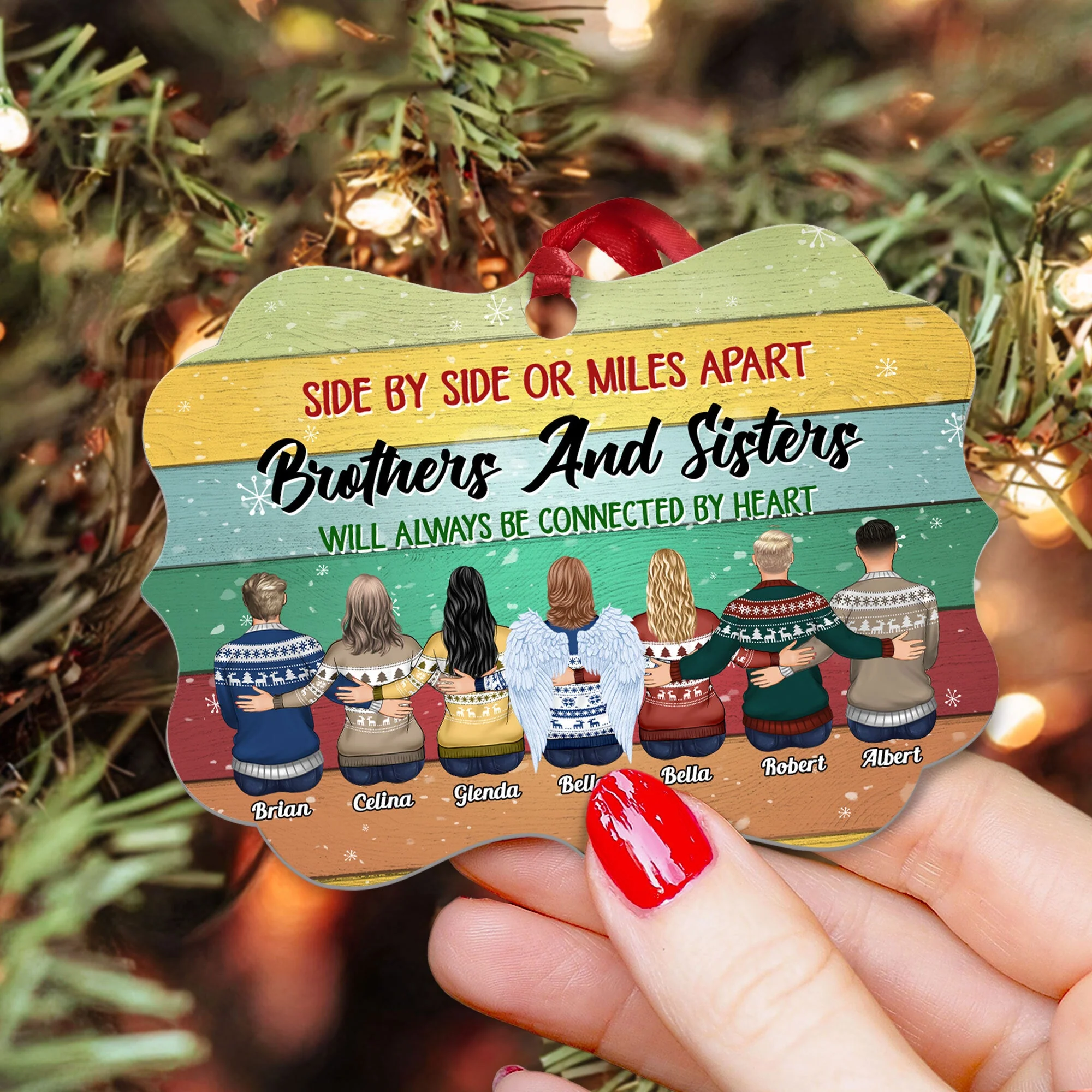 Side By Side Or Miles Apart - Personalized Aluminum Ornament - Family Hugging - Image 3