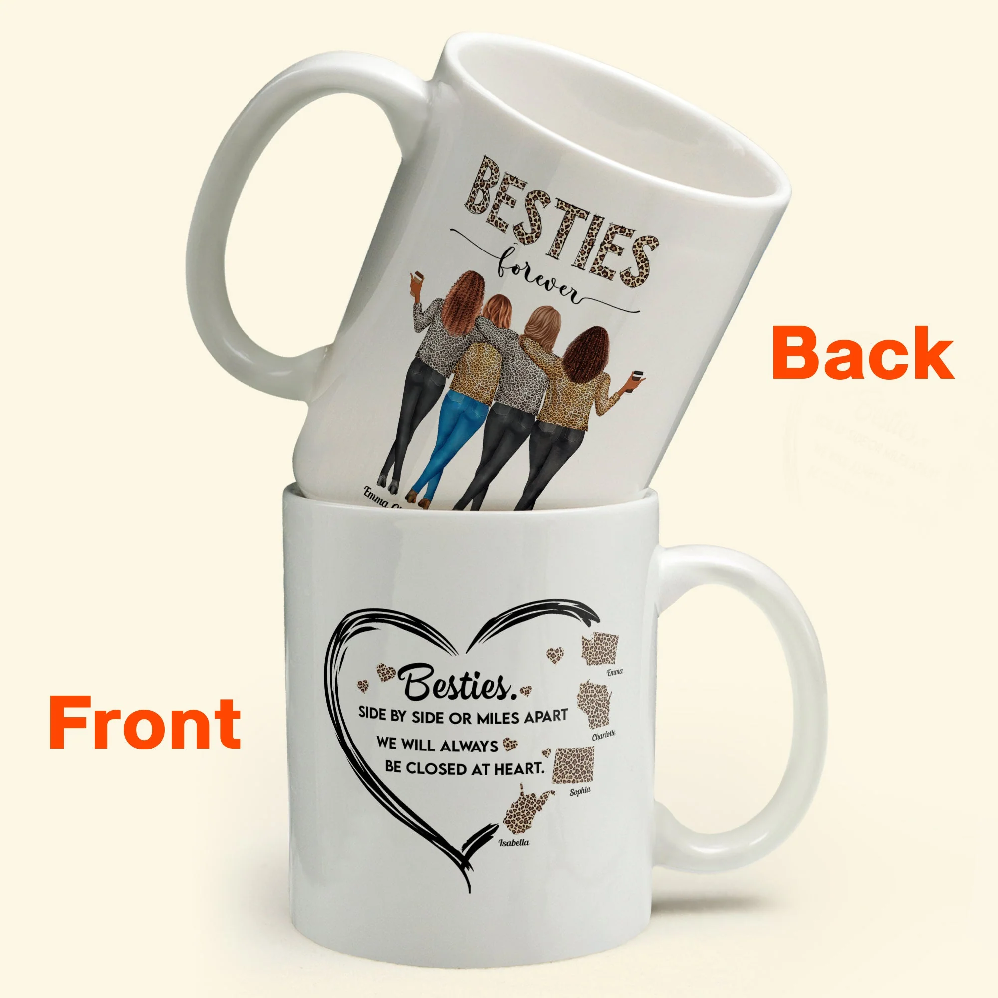 Side By Side Or Miles Apart Sisters Forever - Personalized Mug- Birthday Gift For Sisters, Sistas, Besties, BFF, Friends - Image 2