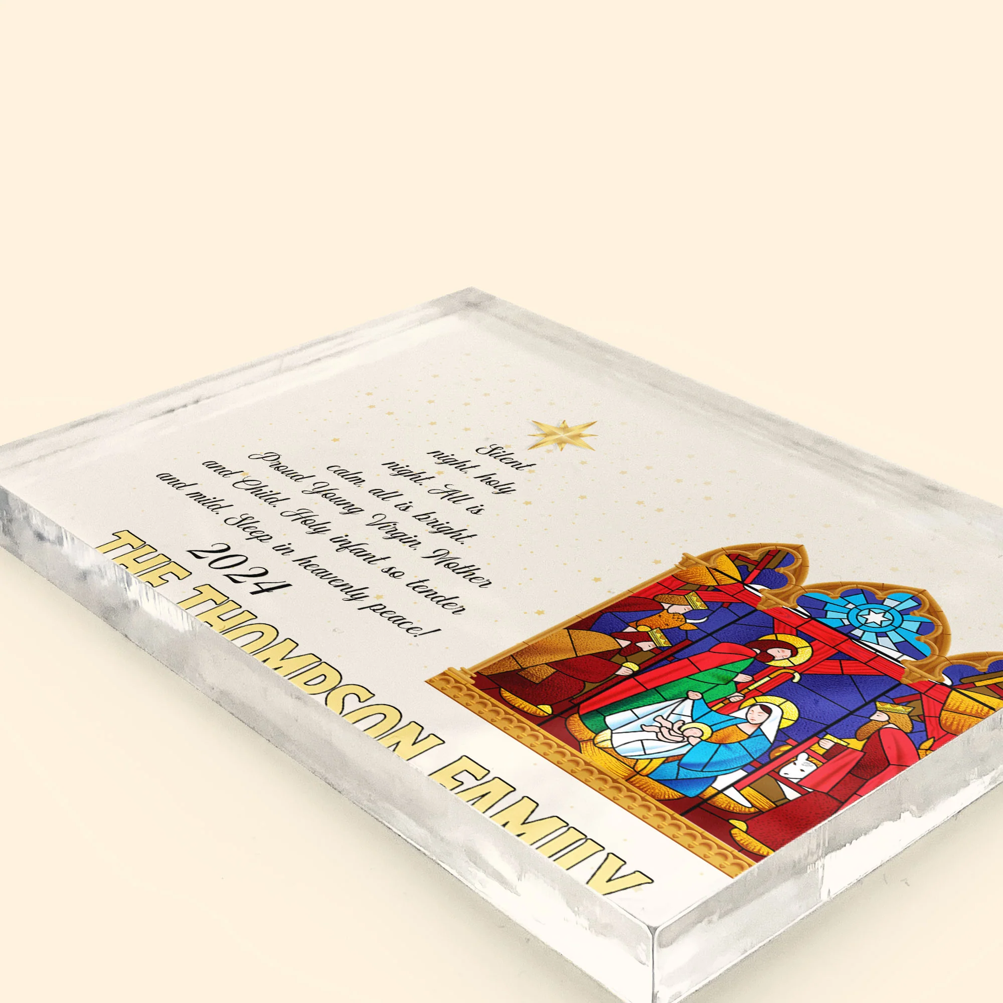 Silent Night, Holy Night, Nativity Gift For Family - Personalized Acrylic Plaque - Image 4
