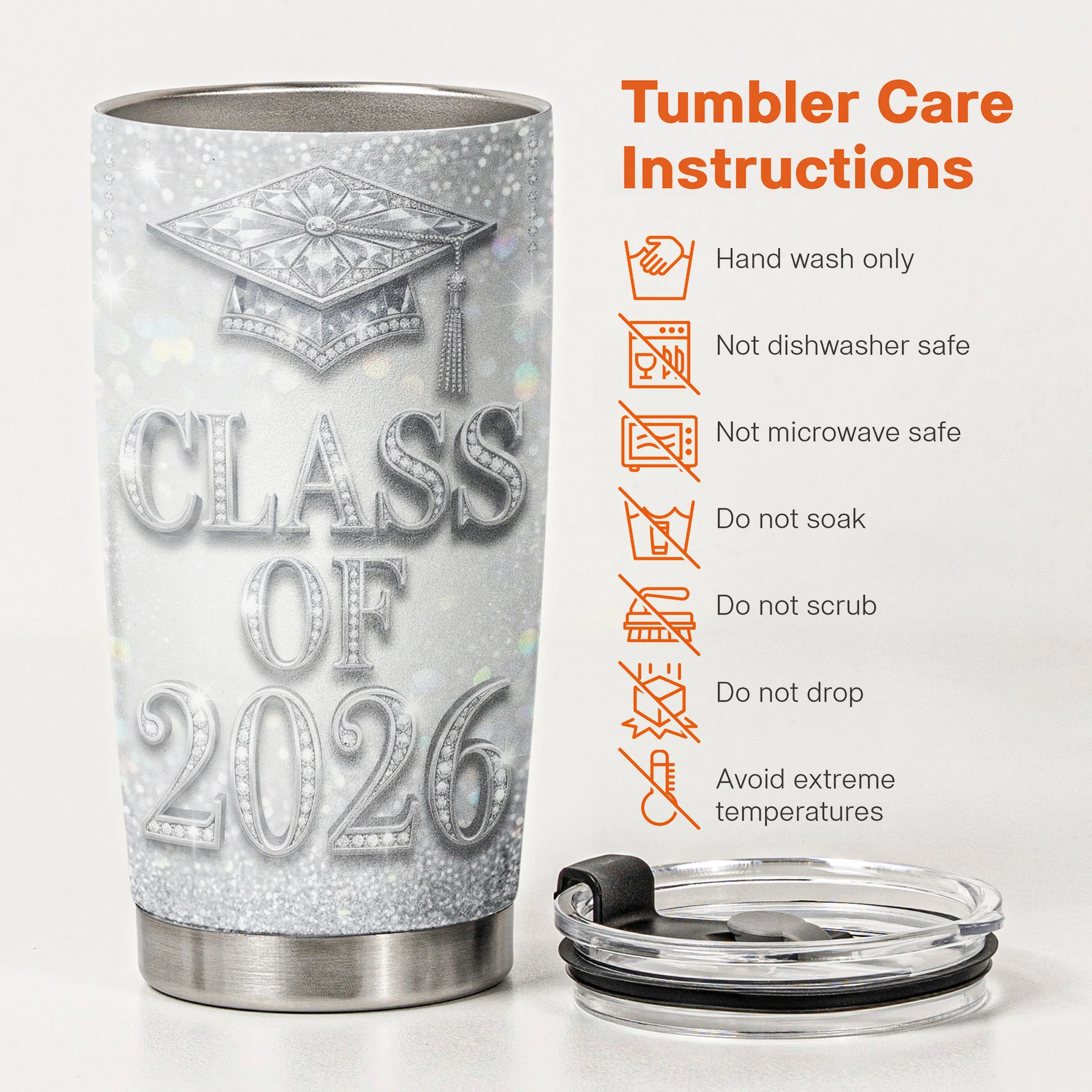 Silver Glam Graduation - Personalized Tumbler Cup - Image 8