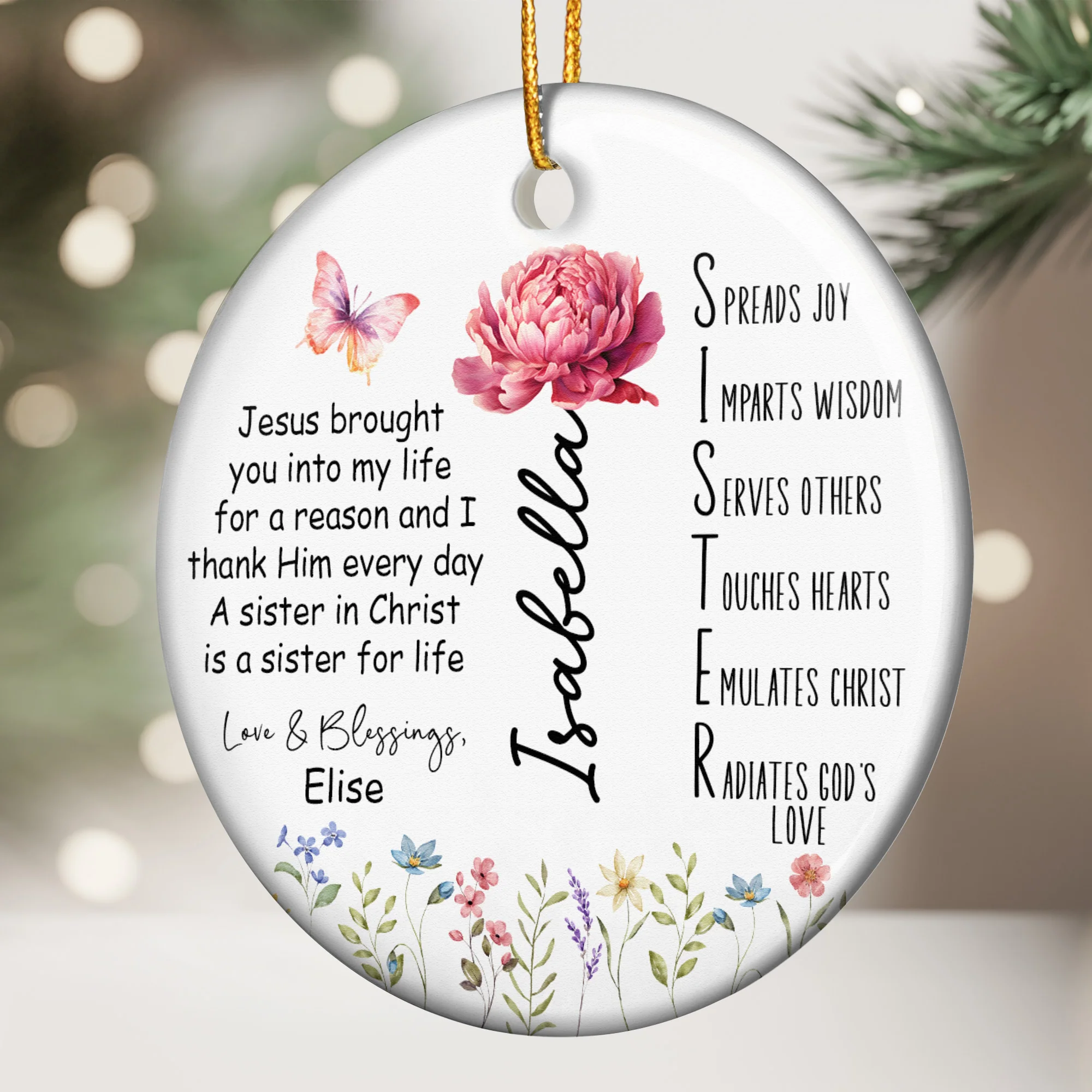 Sister Acronym Christian Friendship Gift - Sister In Christ - Personalized Ceramic Ornament - Image 2