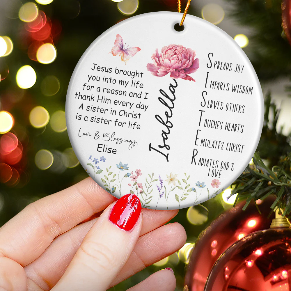 Sister Acronym Christian Friendship Gift - Sister In Christ - Personalized Ceramic Ornament - Image 3