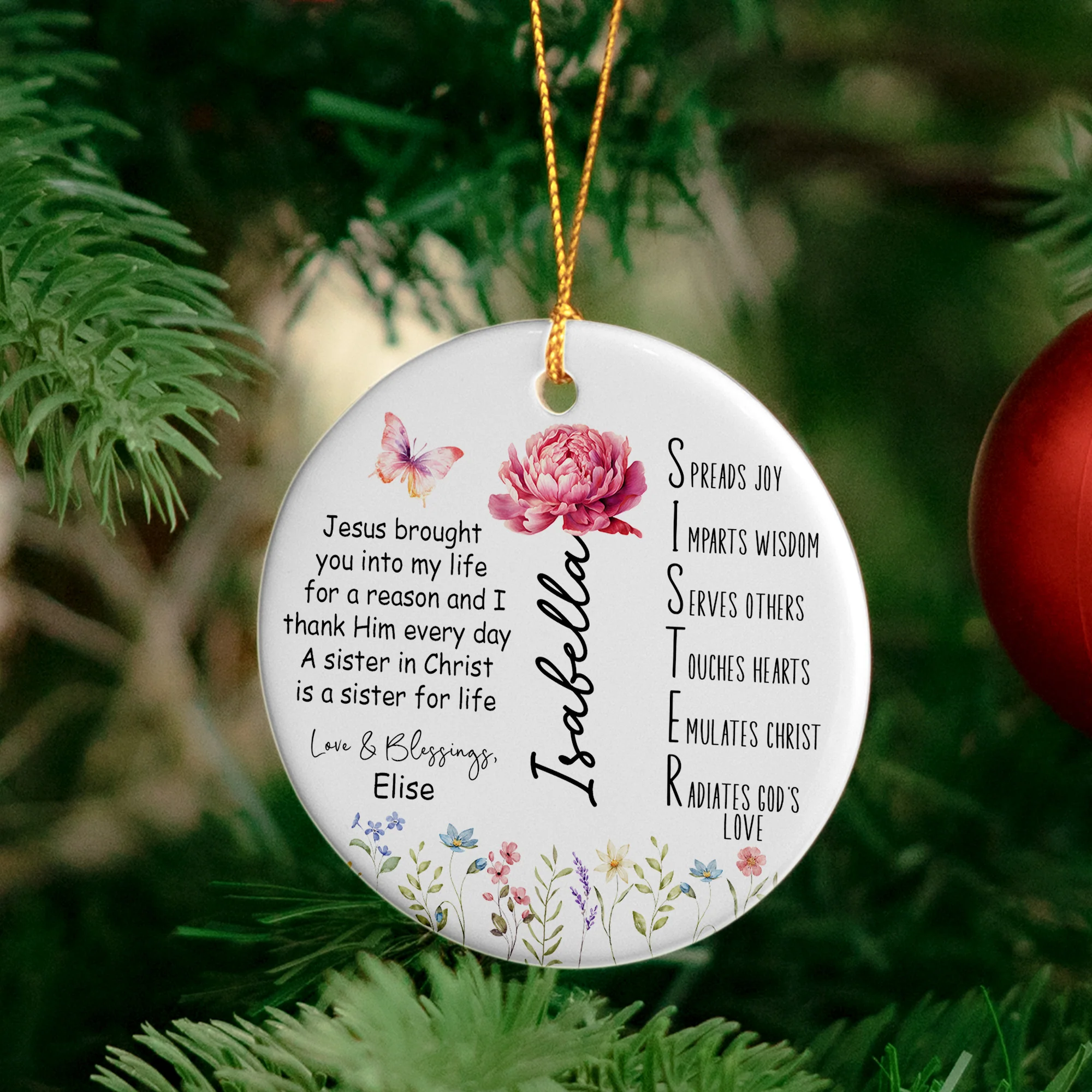 Sister Acronym Christian Friendship Gift - Sister In Christ - Personalized Ceramic Ornament - Image 4