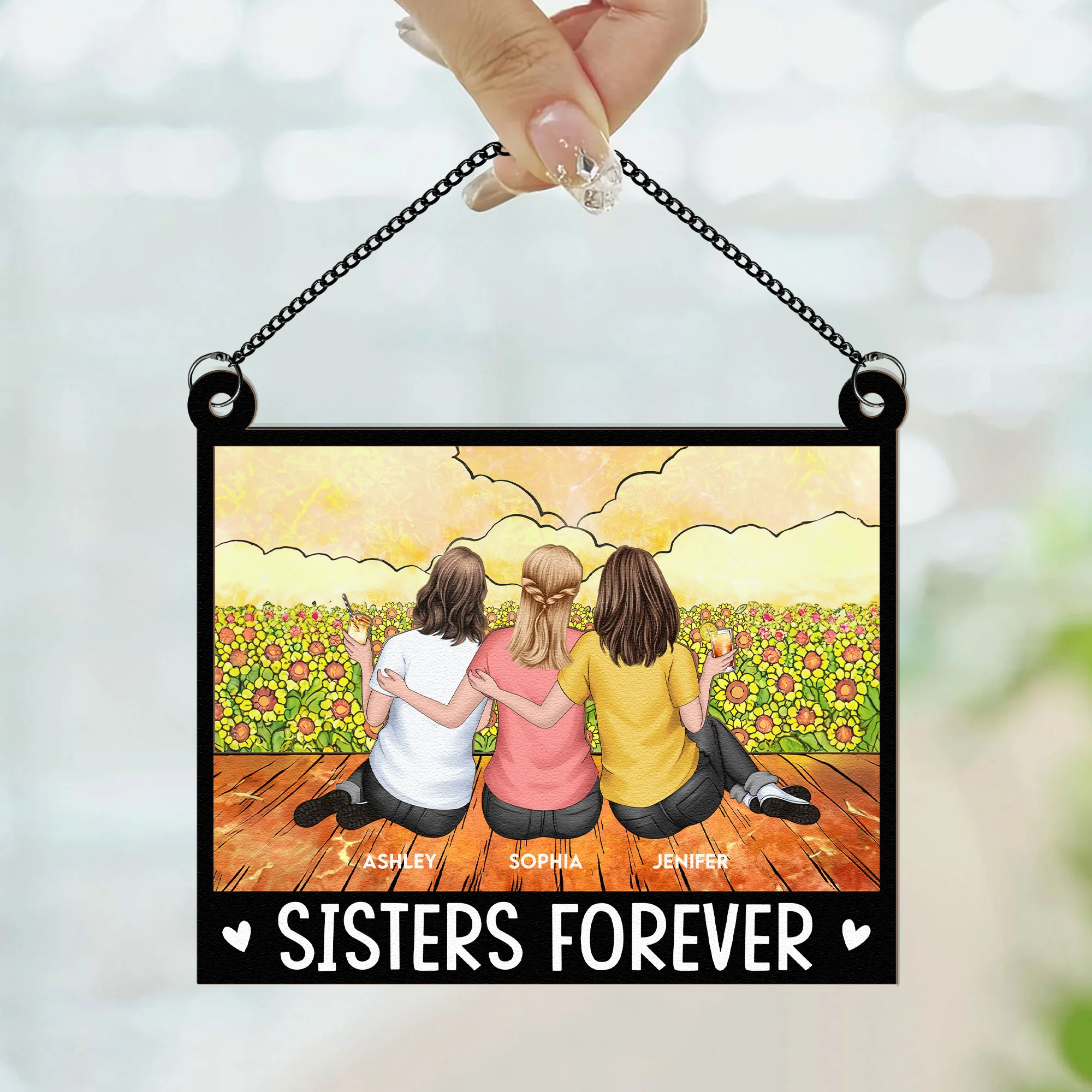 Sister Forever - Personalized Window Hanging Suncatcher Ornament - Image 2
