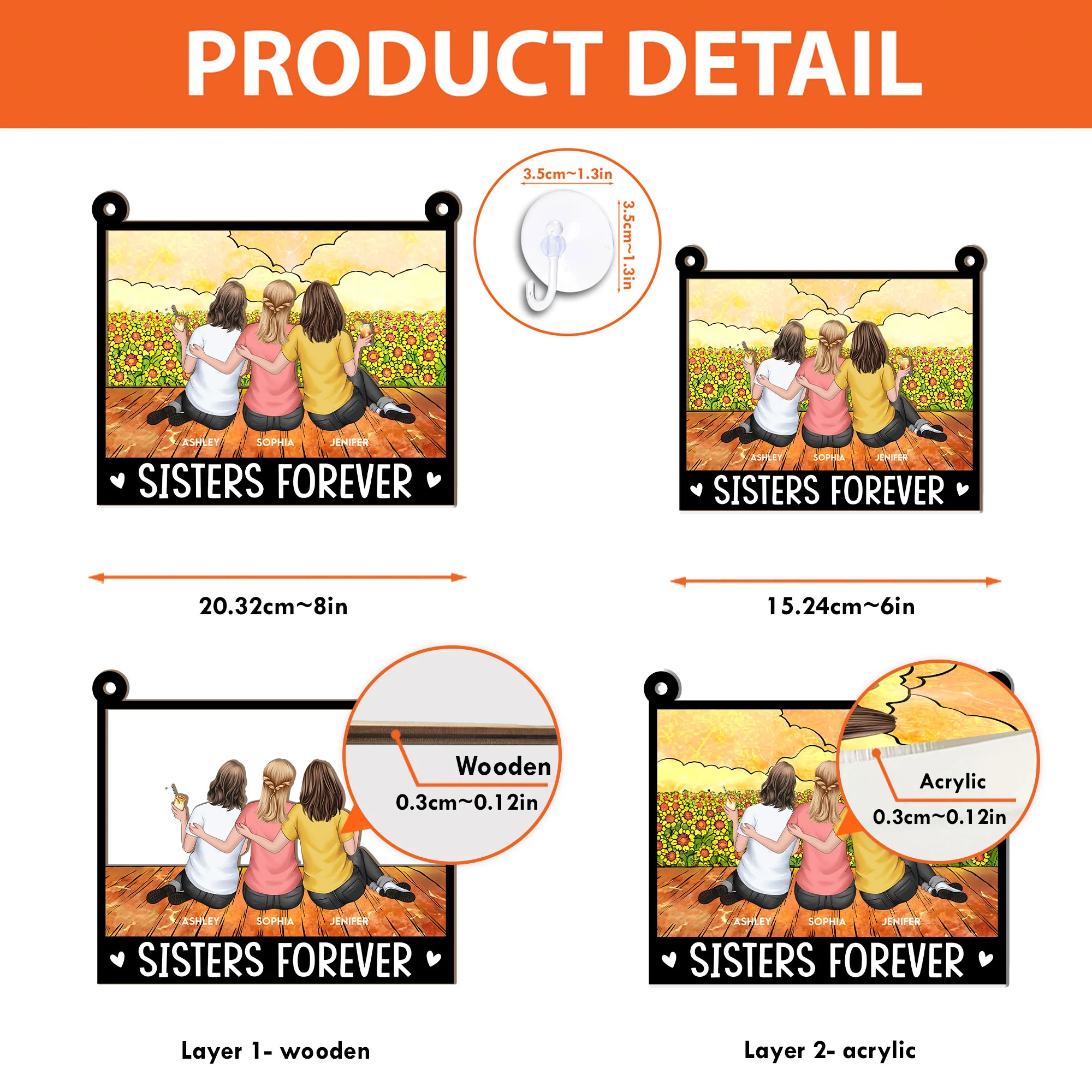 Sister Forever - Personalized Window Hanging Suncatcher Ornament - Image 5