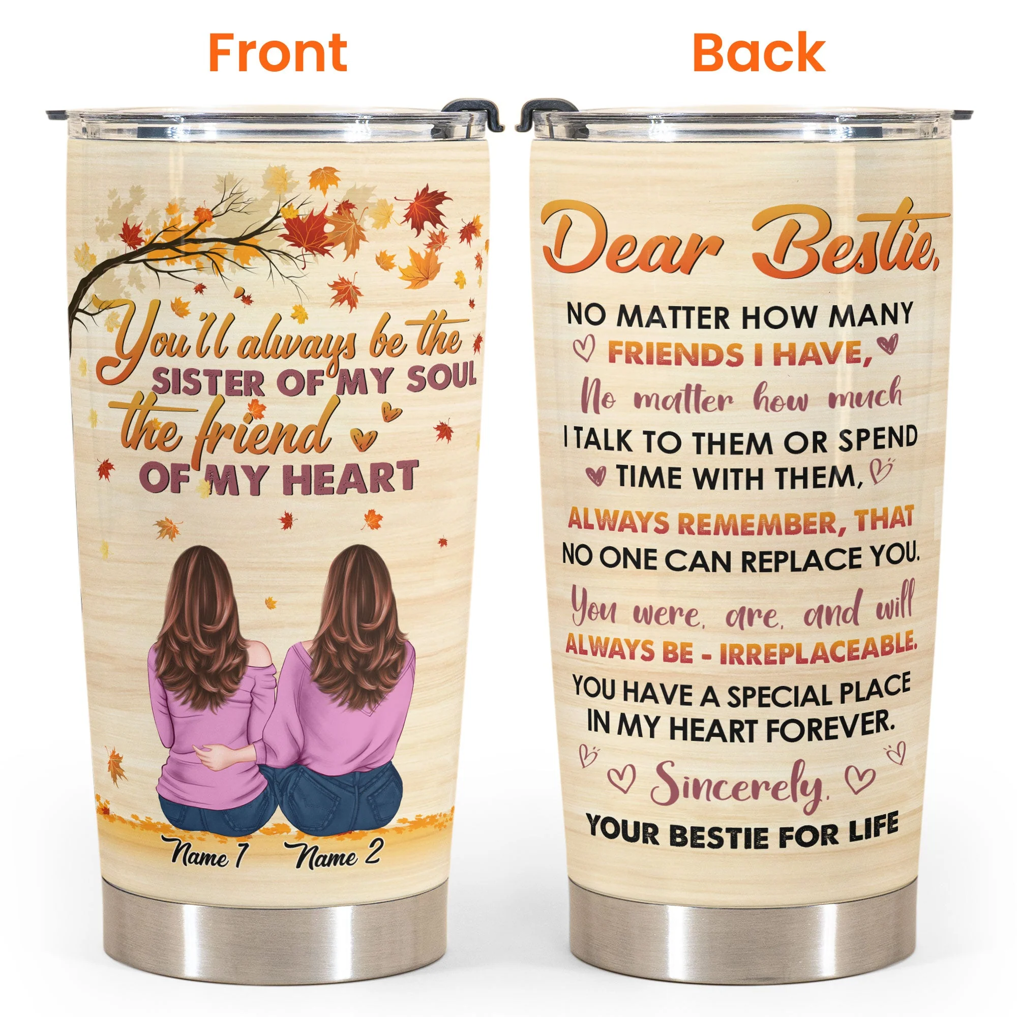Sister Of My Soul - Personalized Tumbler Cup - Fall Season Gift For Besties - Cozy Friends Hugging - Image 4