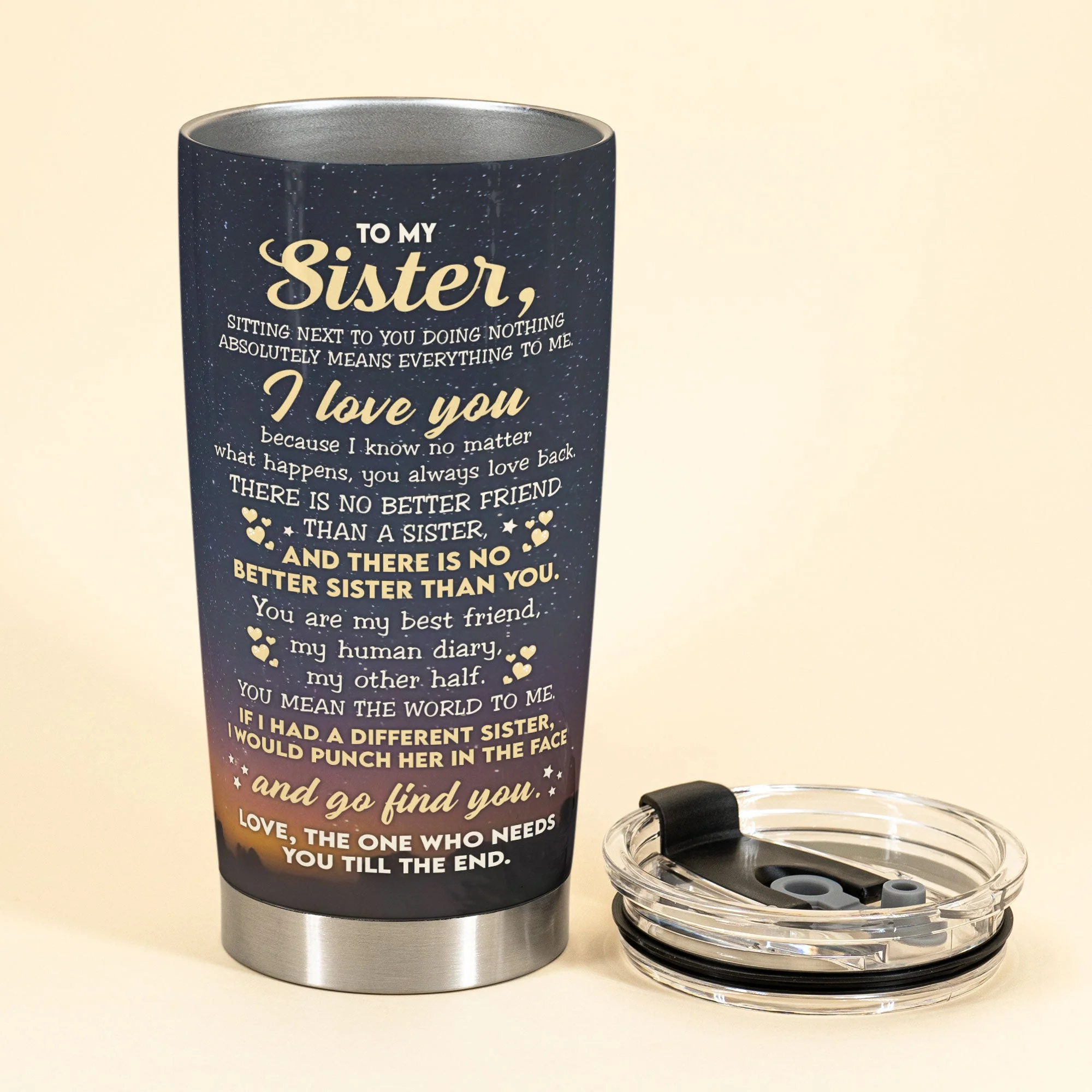 Sister We Never Walk Alone - Personalized Tumbler Cup - Girl Back Sitting - Image 3