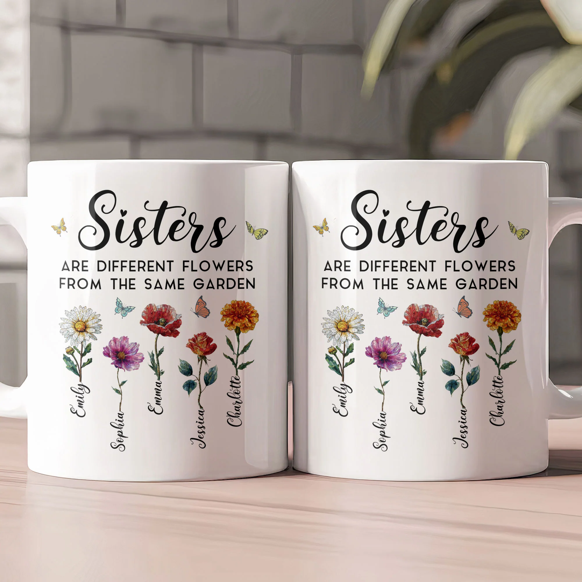 Sisters Are Different Flowers From The Same Garden Mosaic Style - Personalized Mug - Image 2
