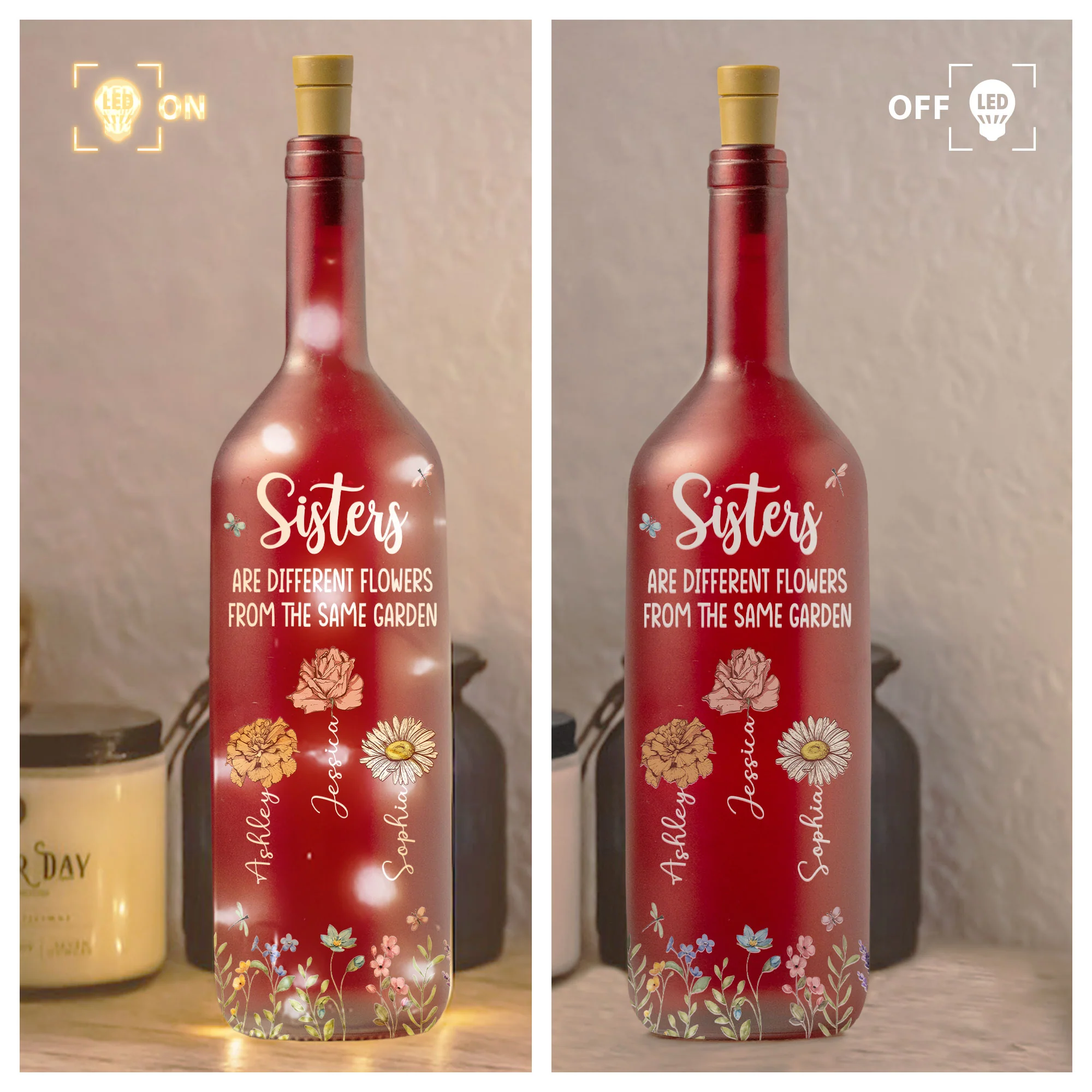 Sisters Are Different Flowers From The Same Garden - Personalized Bottle Lamp - Image 7