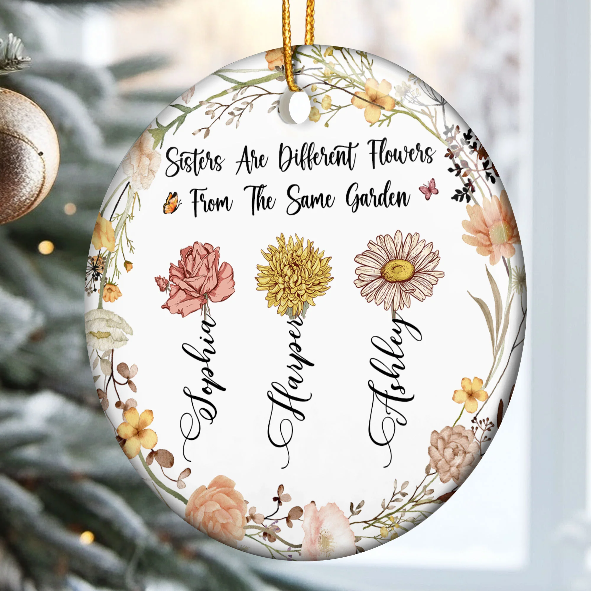 Sisters Are Different Flowers From The Same Garden - Personalized Ceramic Ornament - Image 2