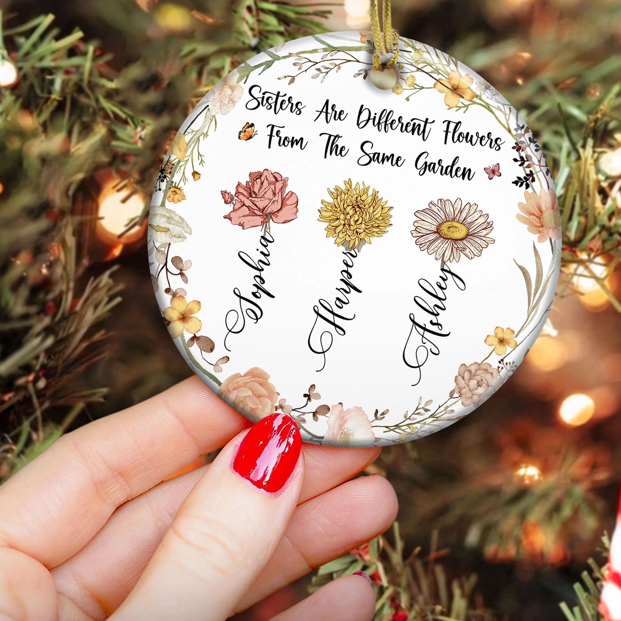 Sisters Are Different Flowers From The Same Garden - Personalized Ceramic Ornament - Image 3