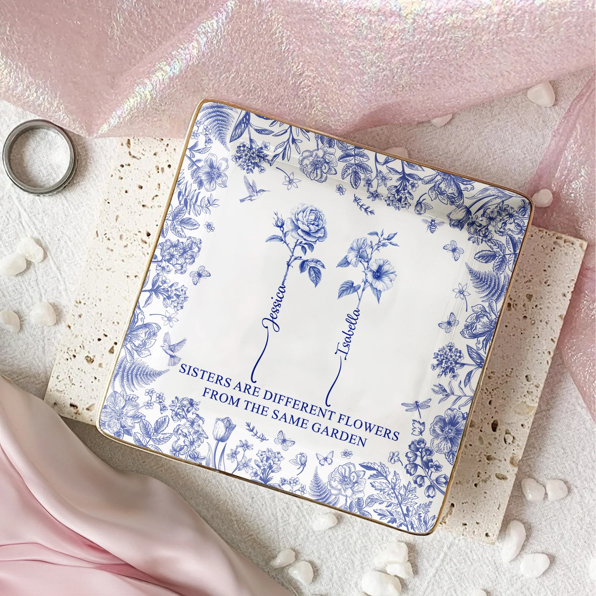 Sisters Are Different Flowers From The Same Garden - Personalized Jewelry Dish - Gift For Friend - Image 2