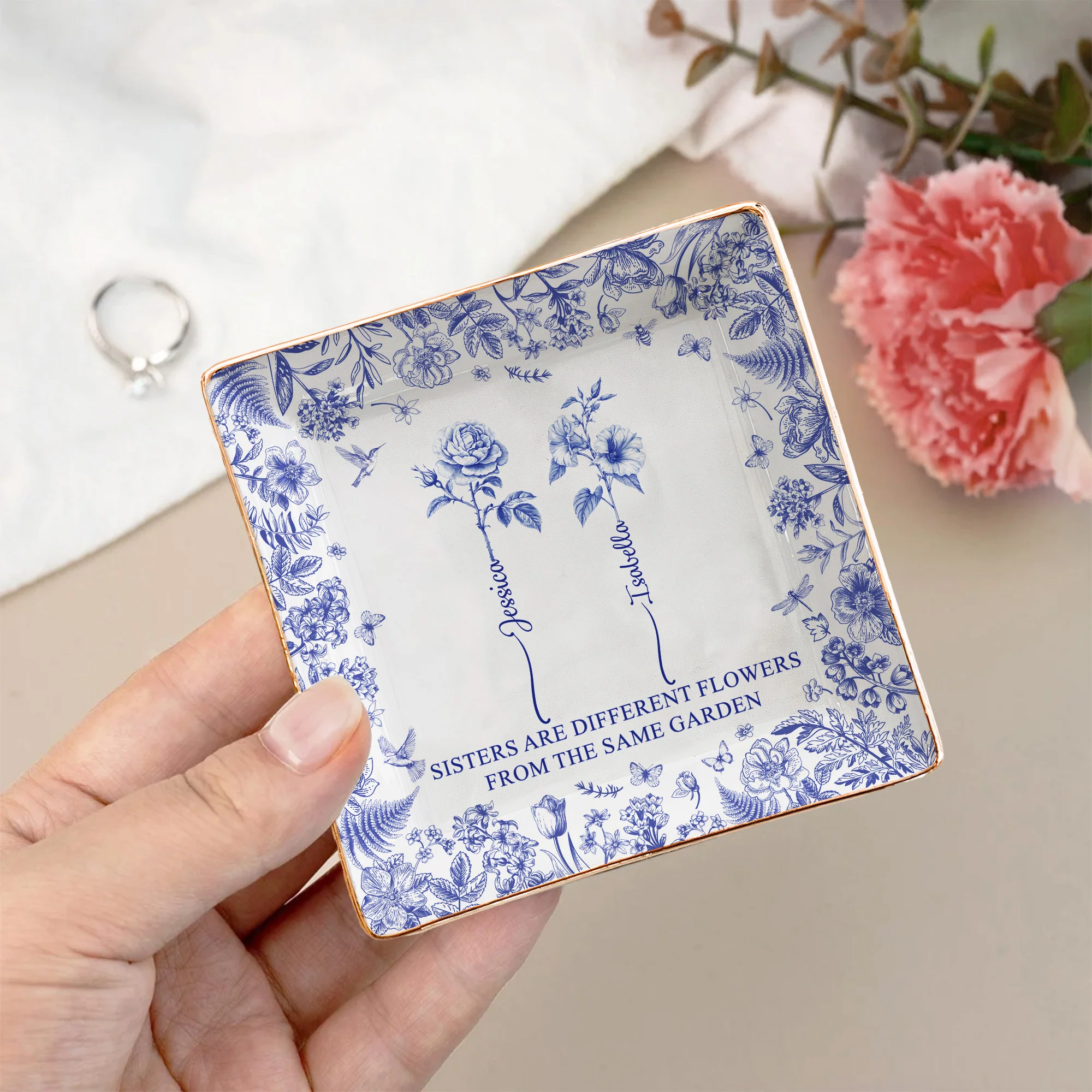 Sisters Are Different Flowers From The Same Garden - Personalized Jewelry Dish - Gift For Friend - Image 3