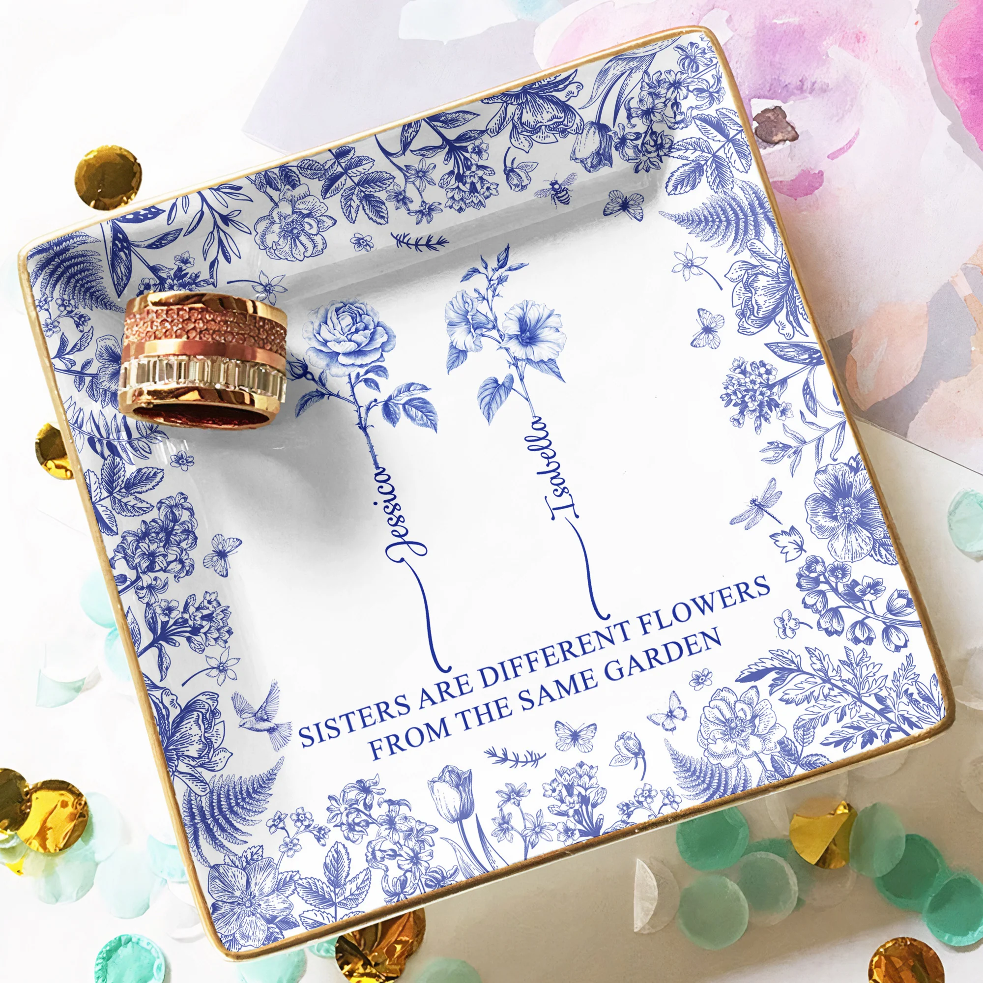 Sisters Are Different Flowers From The Same Garden - Personalized Jewelry Dish - Gift For Friend - Image 4