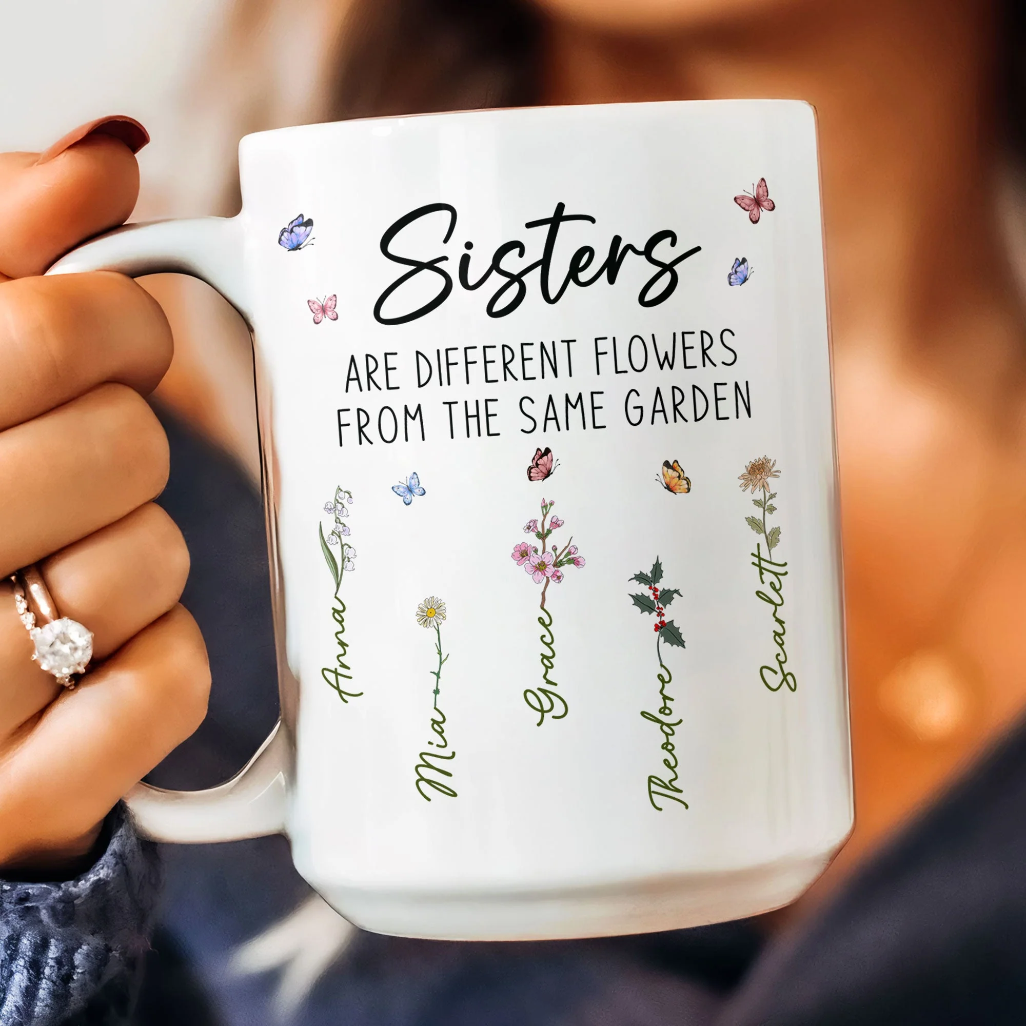 Sisters Are Different Flowers From The Same Garden - Personalized Mug - Image 3