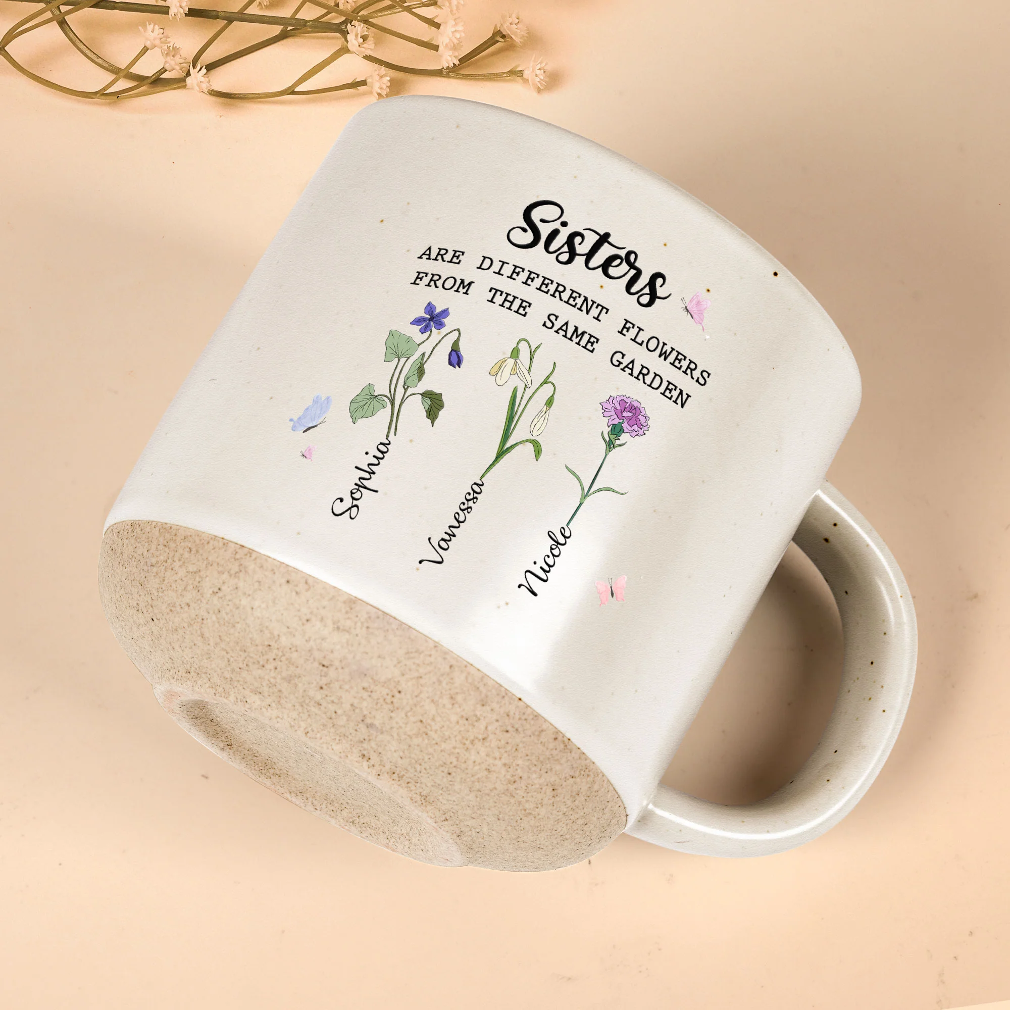 Sisters Are Different Flowers From The Same Garden - Personalized Pottery Mug - Image 4