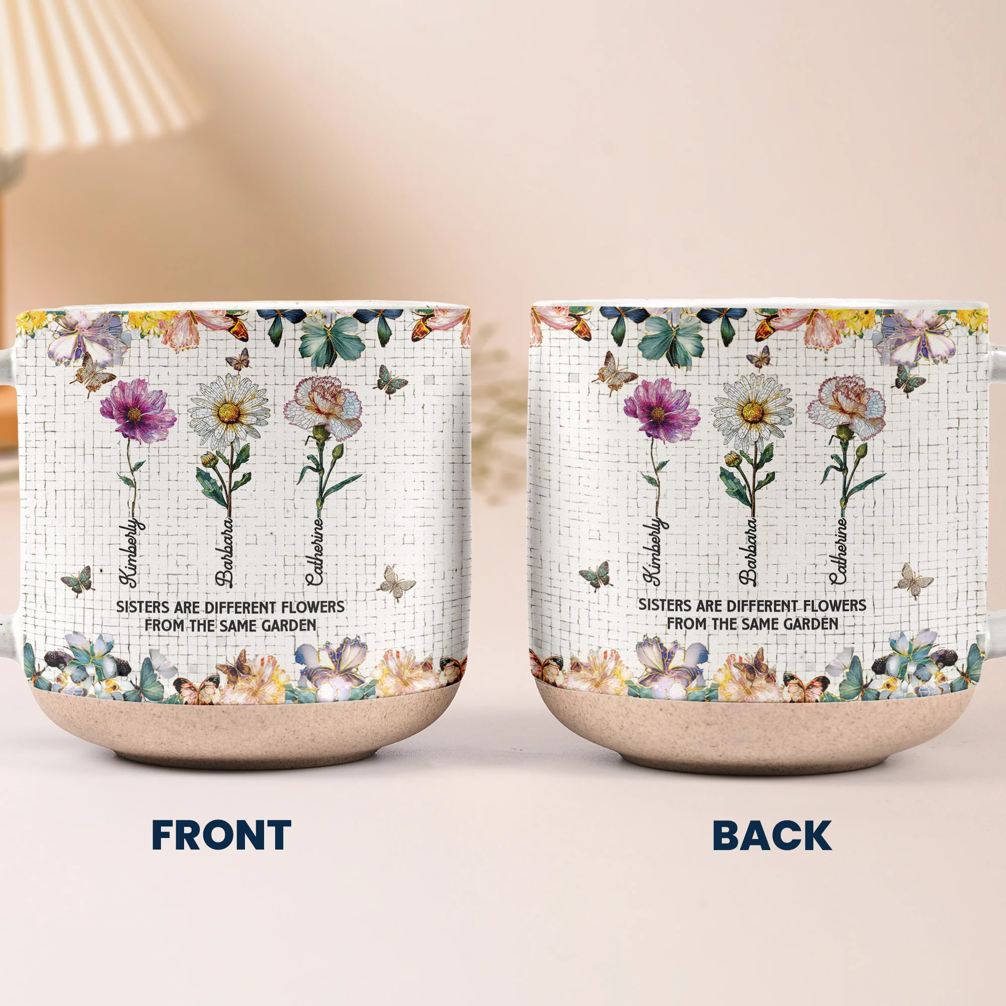 Sisters Are Different Flowers From The Same Garden - Personalized Pottery Mug - Image 5