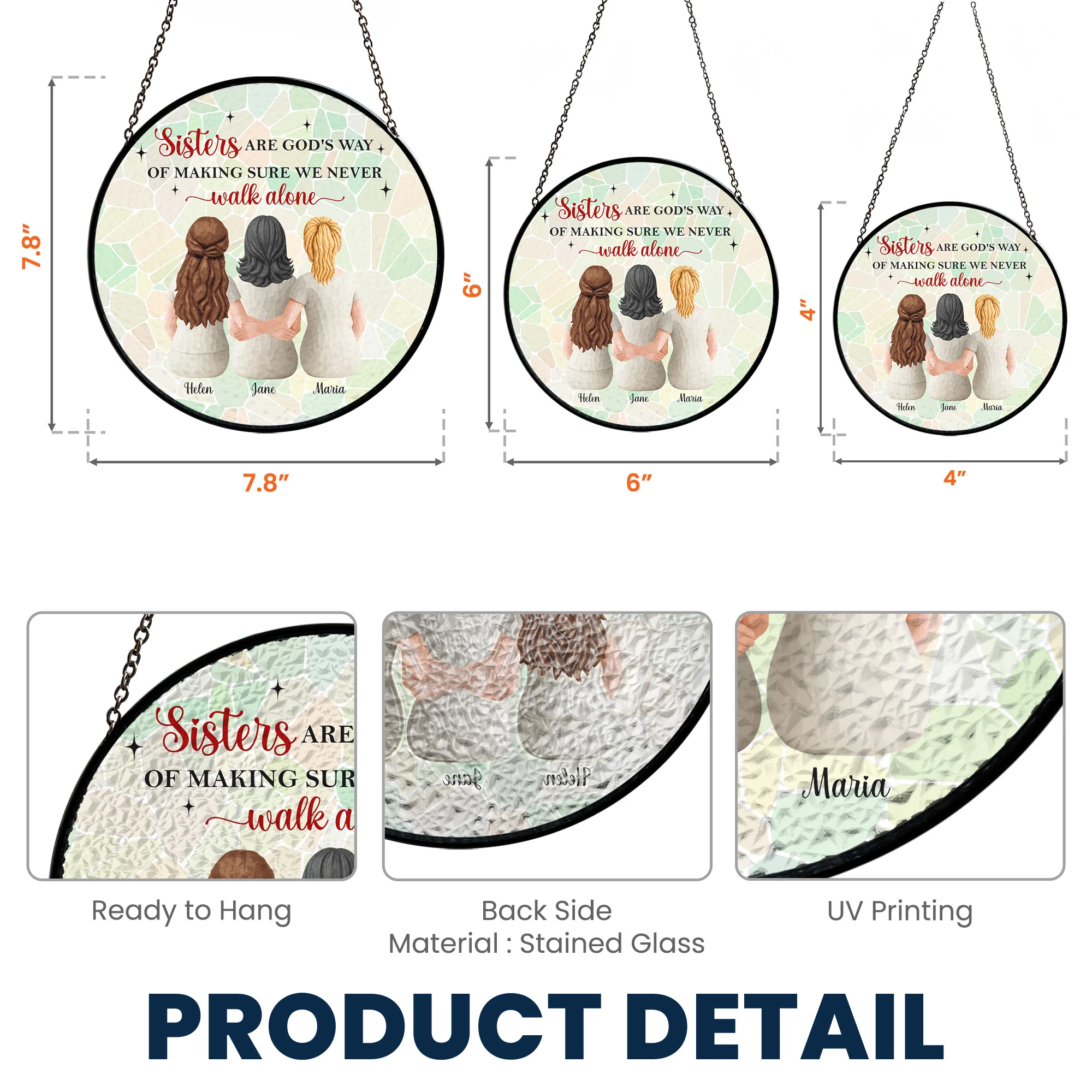 Sisters Are God's Way Of Making Sure We Never Walk Alone - Personalized Window Hanging Suncatcher - Image 5