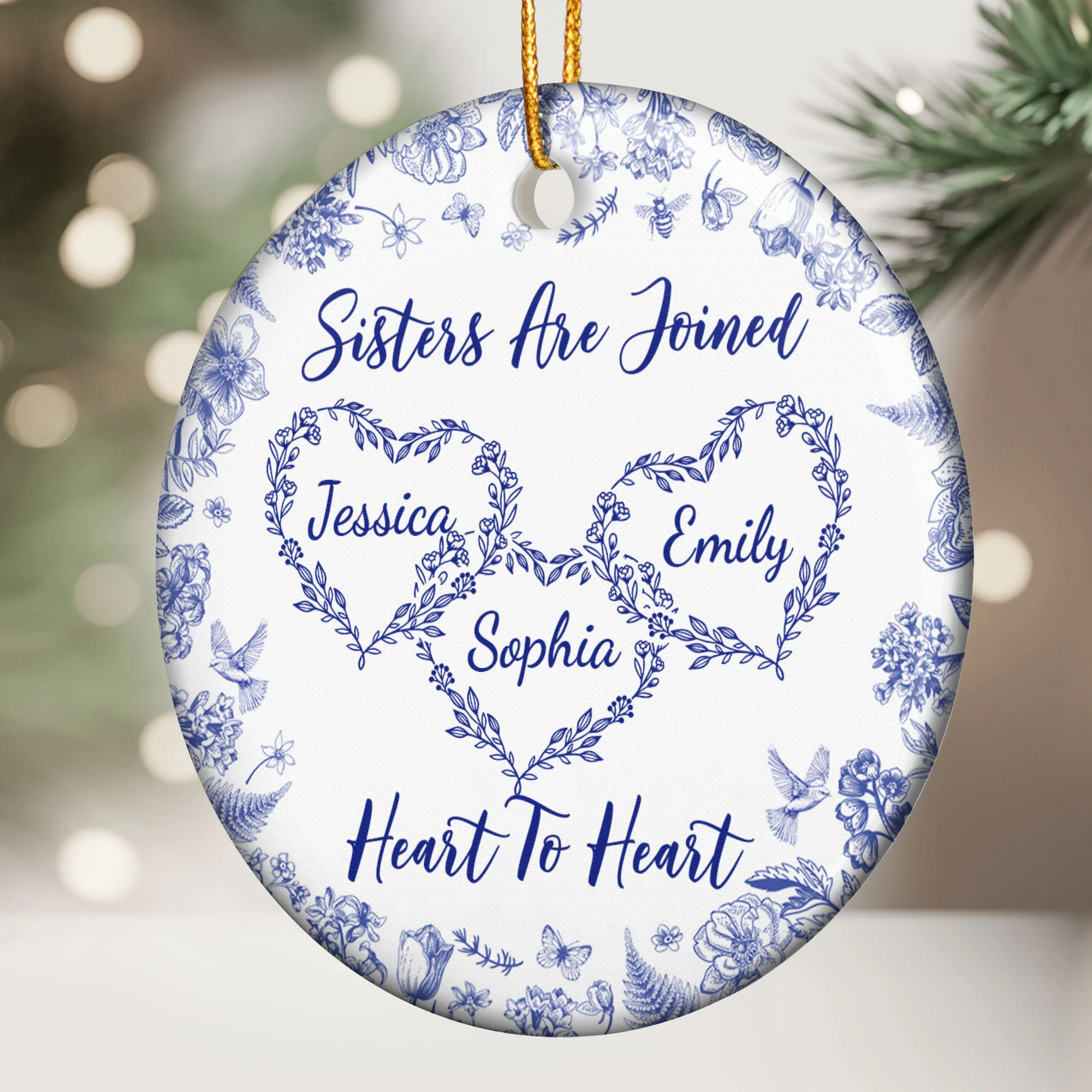 Sisters Are Joined Heart To Heart - Personalized Ceramic Ornament - Image 2