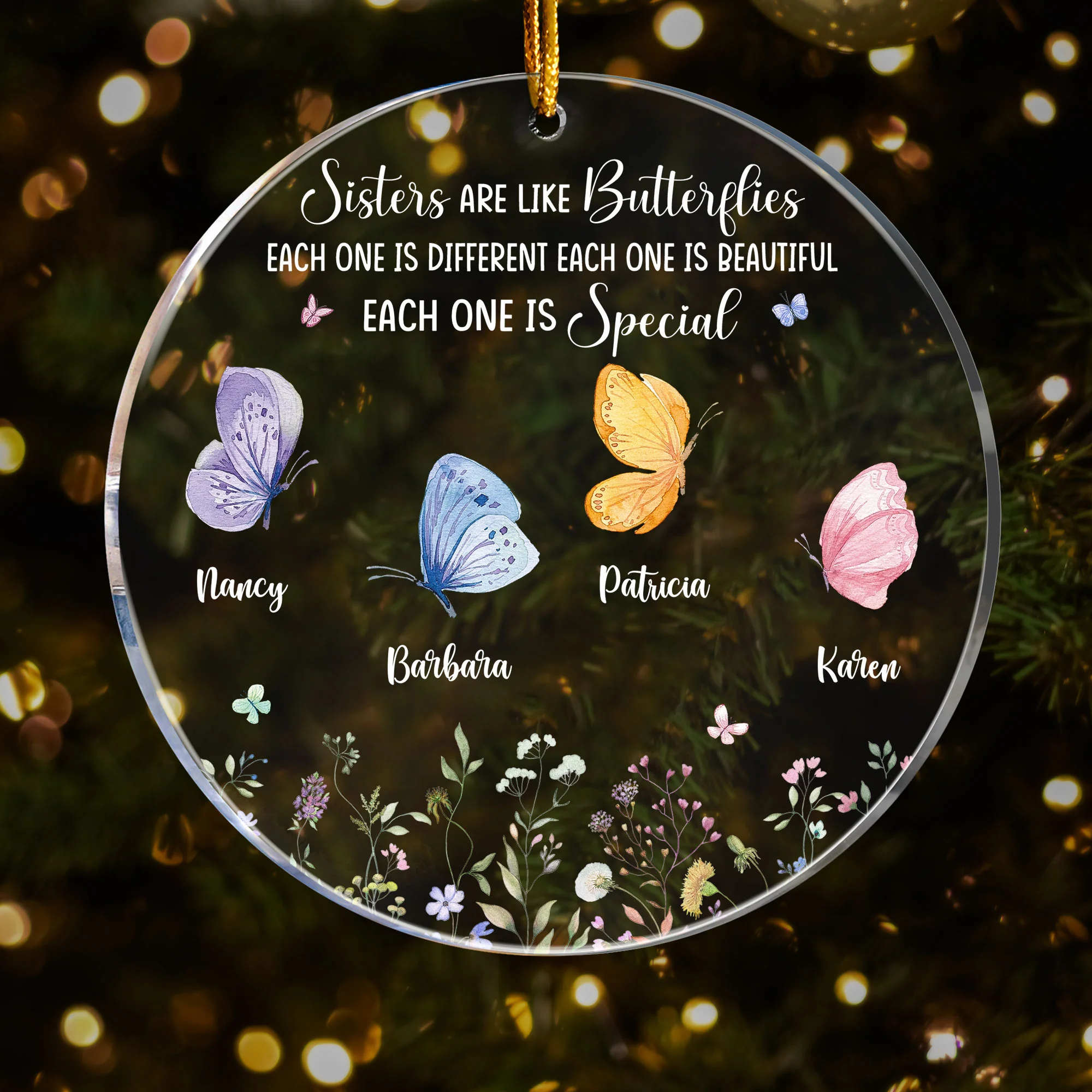 Sisters Are Like Butterflies In The Garden - Personalized Acrylic Ornament - Image 3