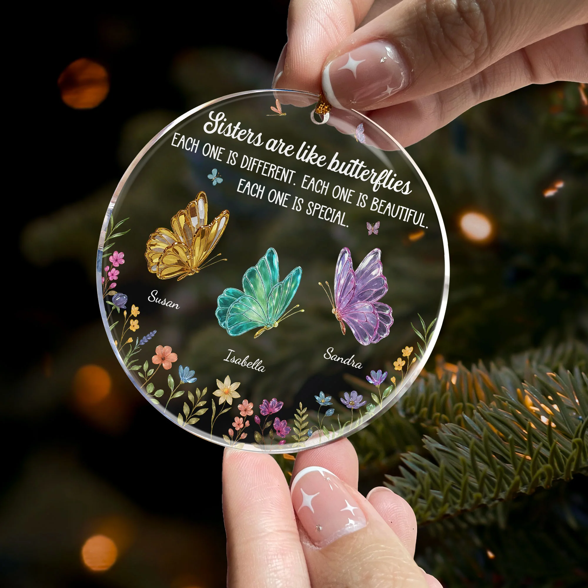 Sisters Are Like Butterflies - New Butterfly - Personalized Acrylic Ornament - Image 2