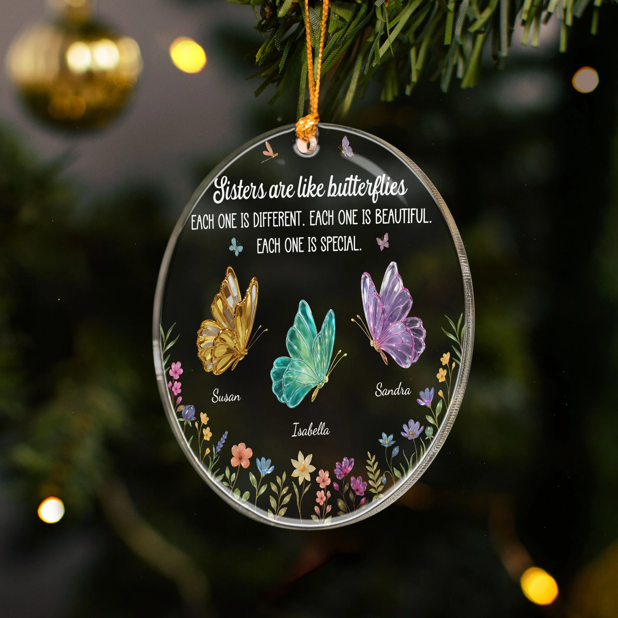 Sisters Are Like Butterflies - New Butterfly - Personalized Acrylic Ornament - Image 3