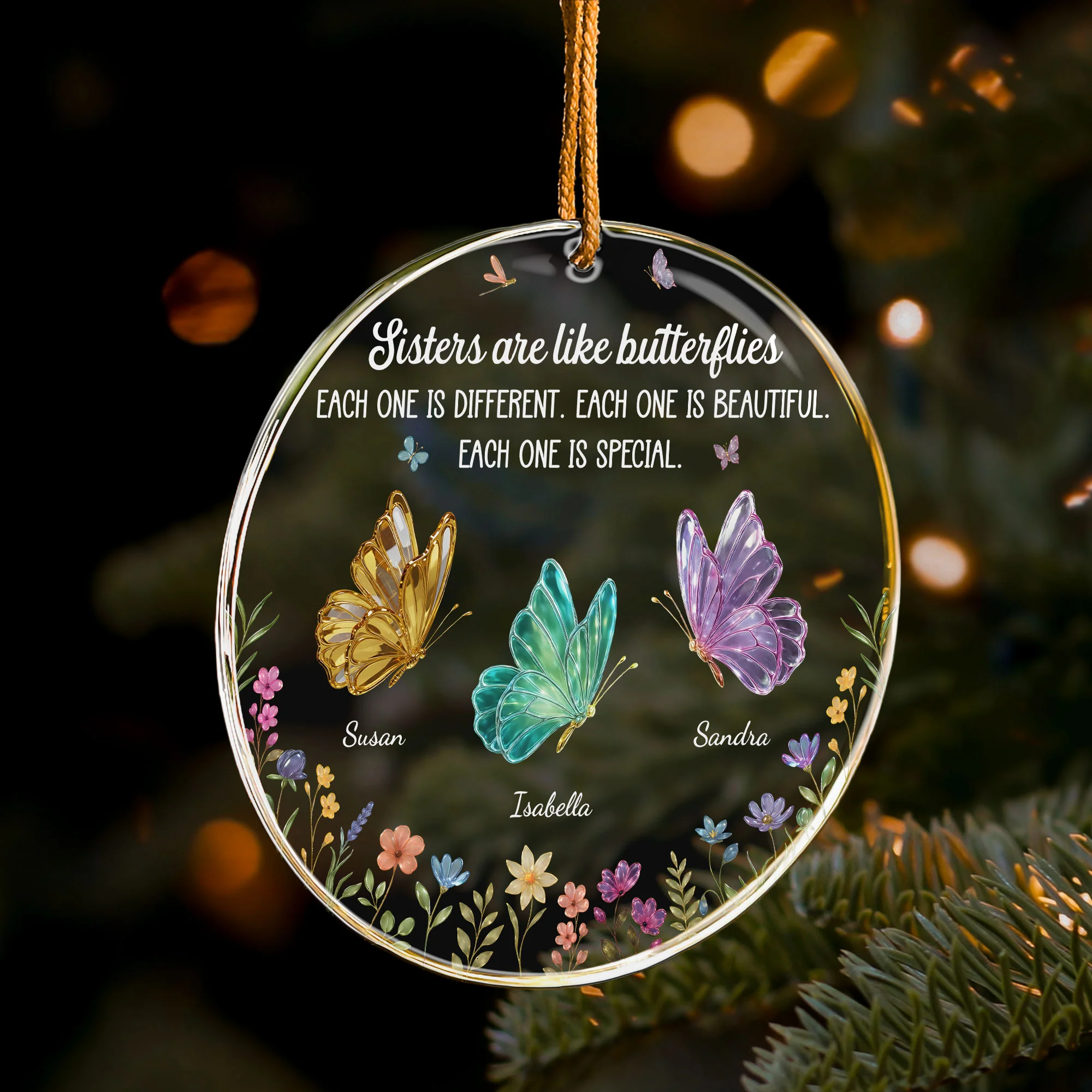 Sisters Are Like Butterflies - New Butterfly - Personalized Acrylic Ornament - Image 4
