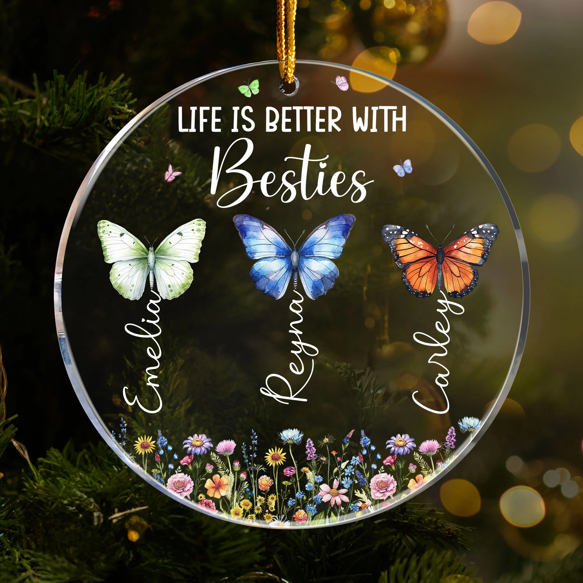 Sisters Are Like Butterflies - Personalized Acrylic Ornament - Image 3