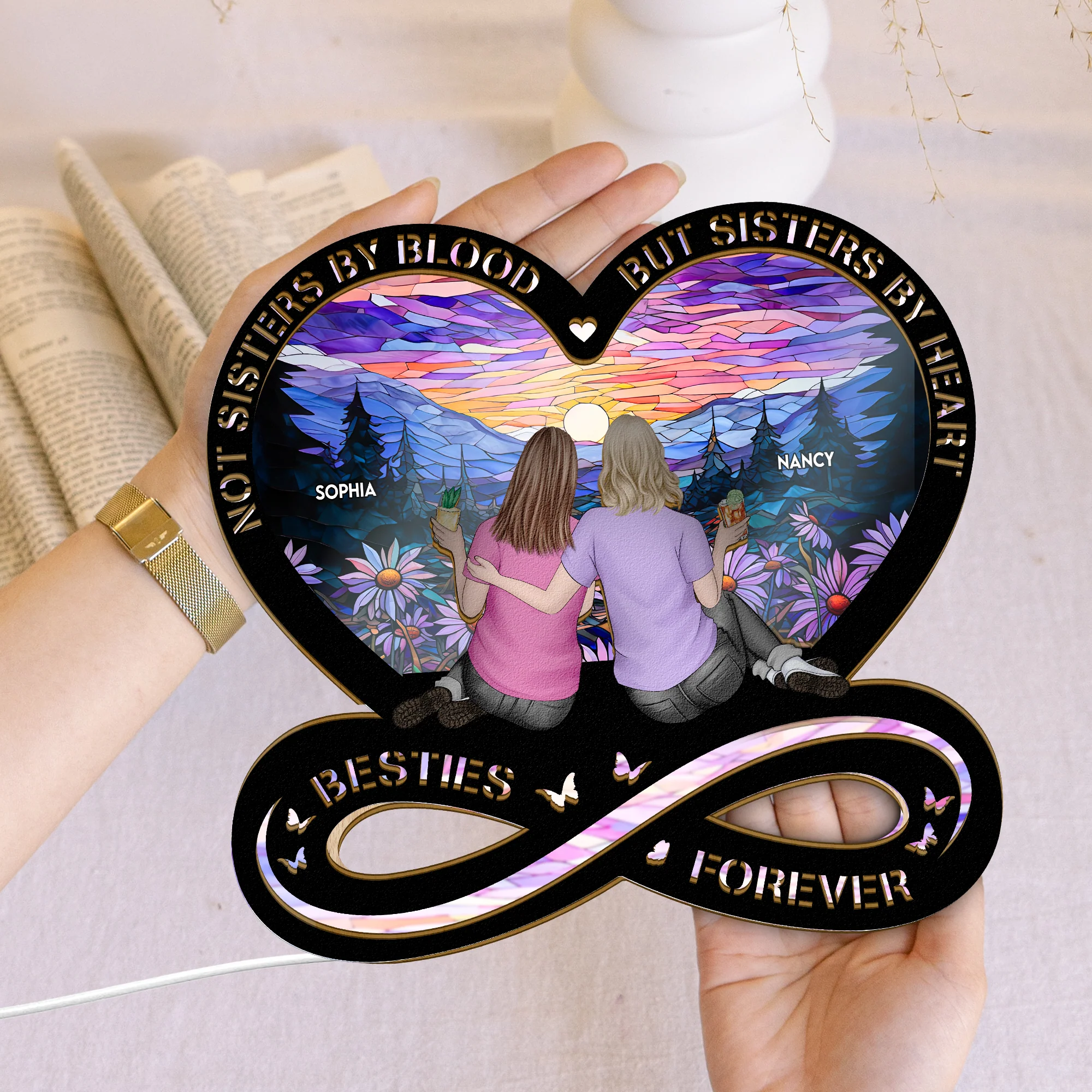Sisters By Heart - Personalized LED Night Lamp - Image 3