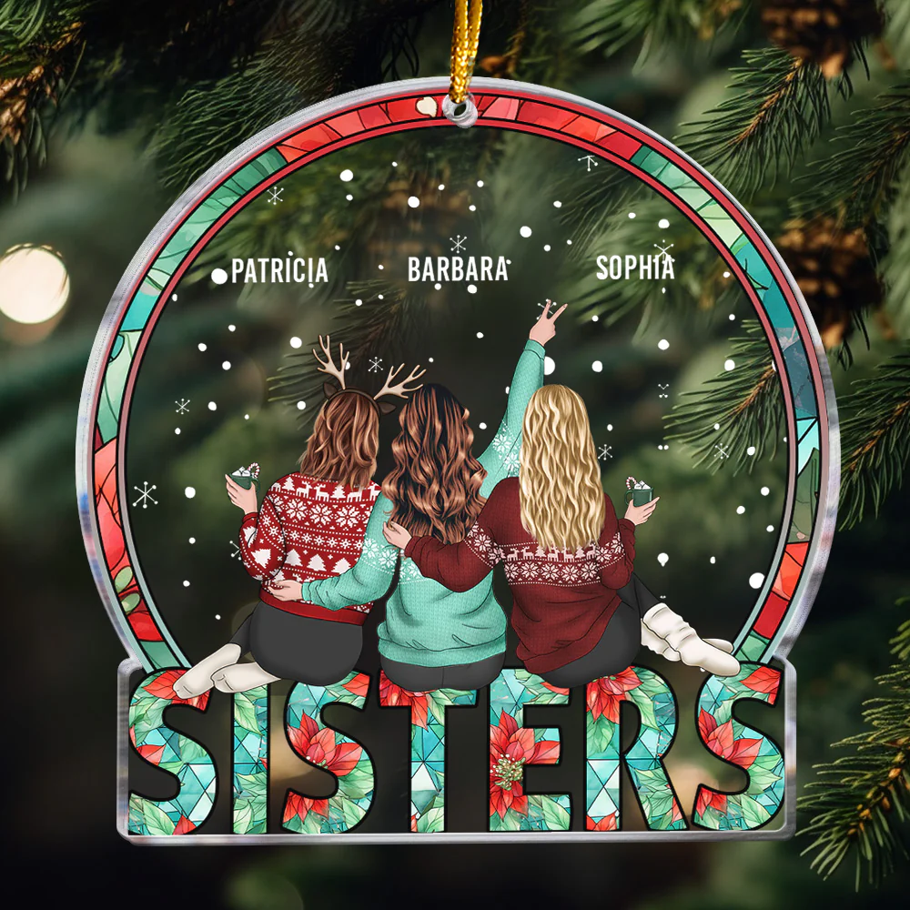 Sisters Christmas Gift - Personalized Acrylic Ornament - Image 2