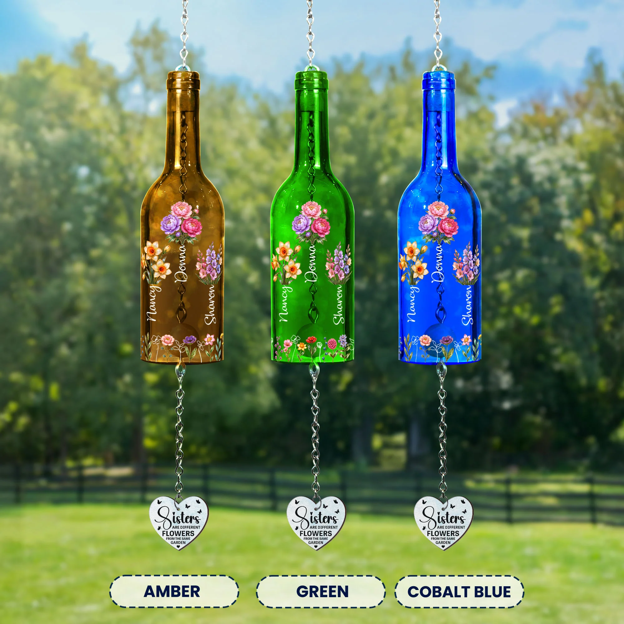 Sisters Different Flowers From The Same Garden Mother Of Pearl Style - Personalized Wind Chime - Image 4