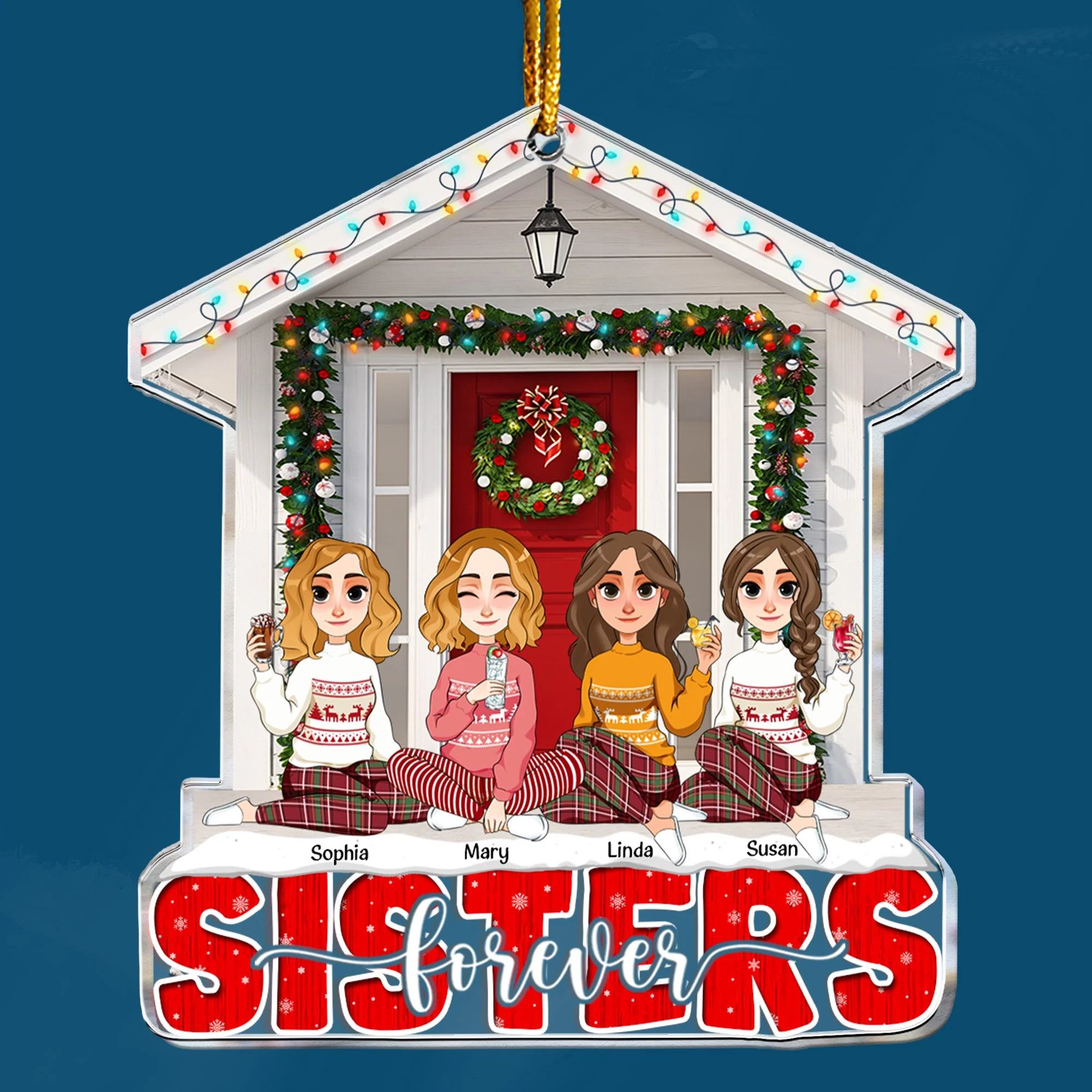 Sisters Forever Friends Red Christmas - Personalized Acrylic Ornament - Image 5