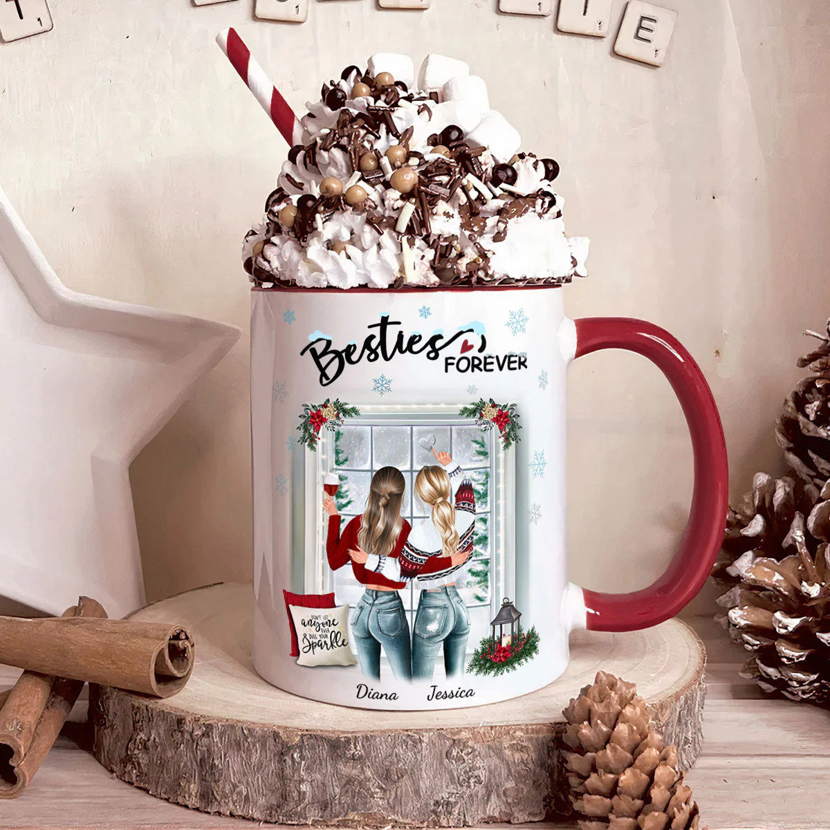 Sisters Forever Friendship Christmas - Personalized Accent Mug - Image 2