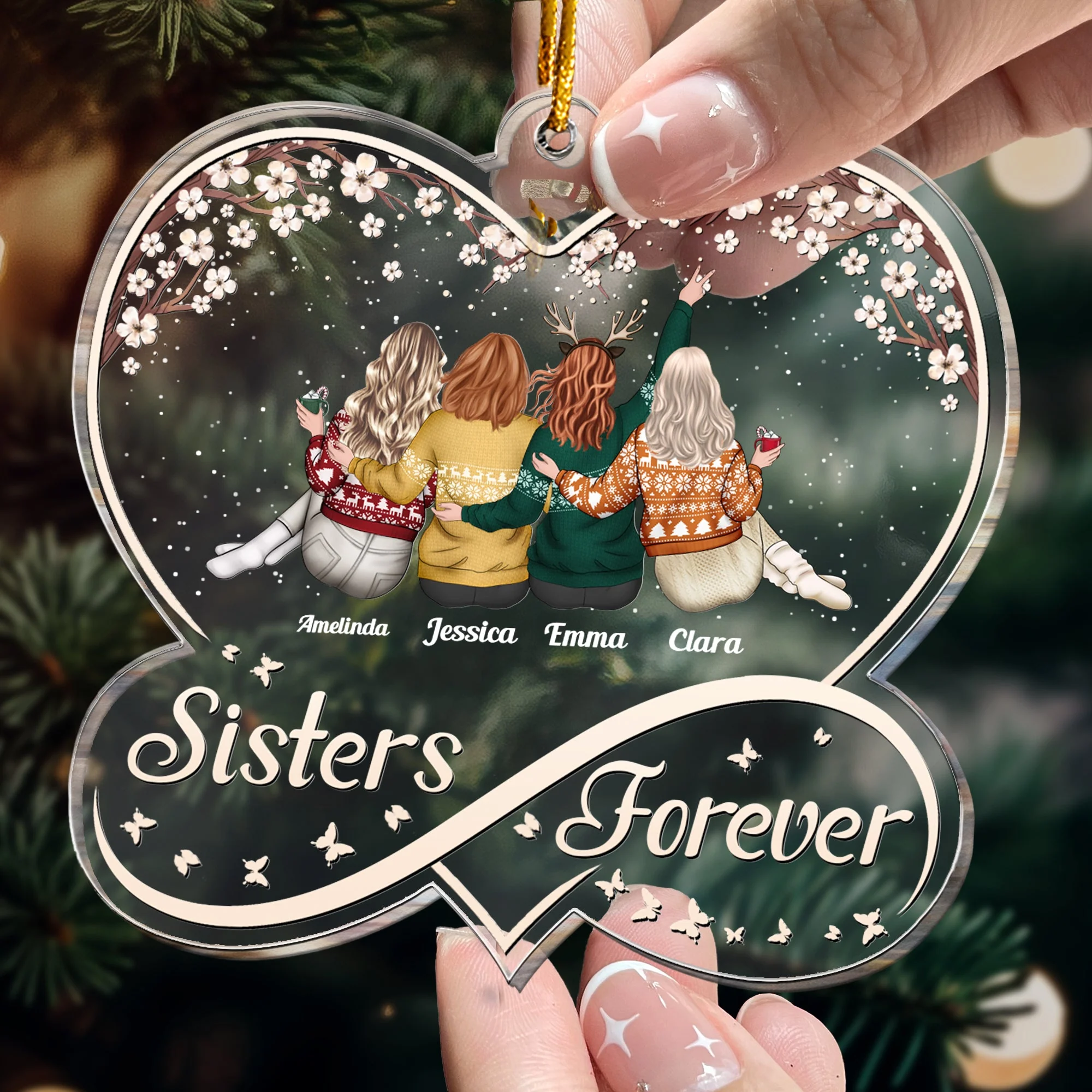 Sisters Forever Infinity Love - Personalized Acrylic Ornament - Image 2