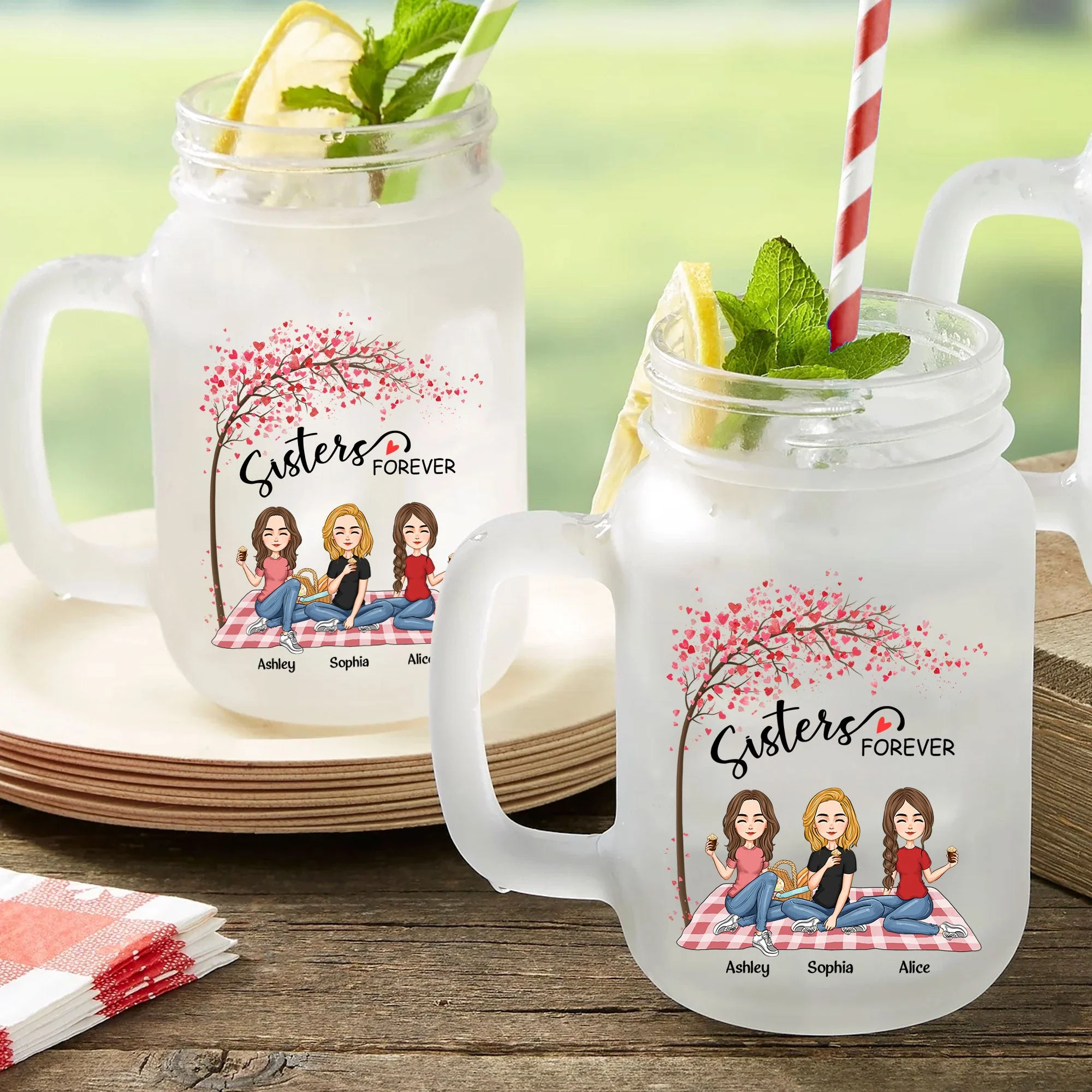 Sisters Forever - Limited Edition - Personalized Mason Jar Cup With Straw - Image 2
