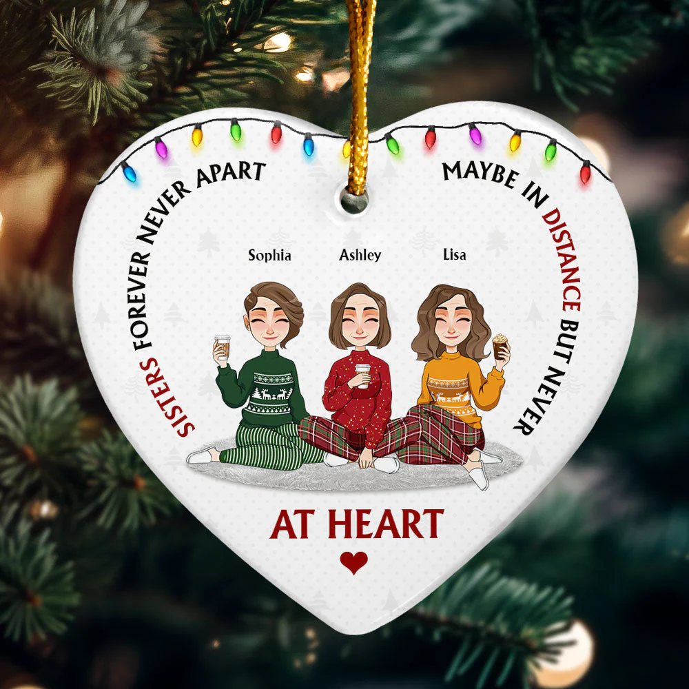 Sisters Forever Never Apart - Personalized Ceramic Ornament - Image 3