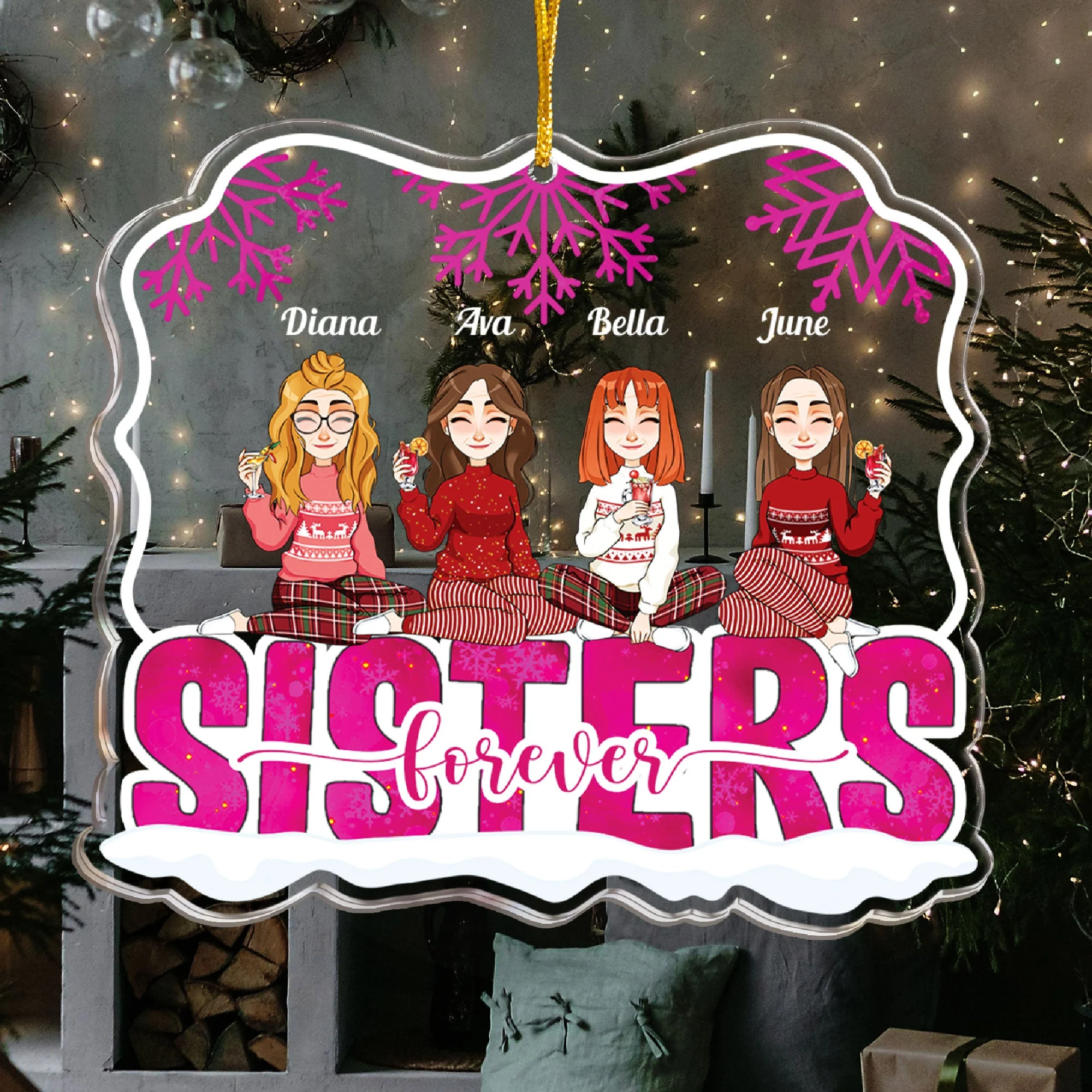 Sisters Forever - Personalized Acrylic Ornament - Image 3
