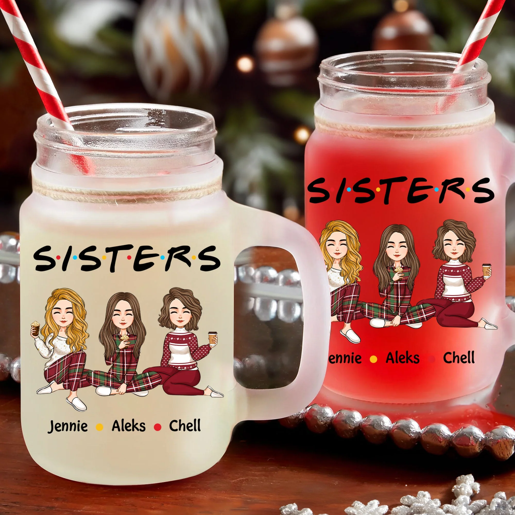 Sisters Forever - Personalized Mason Jar Cup With Straw - Image 2