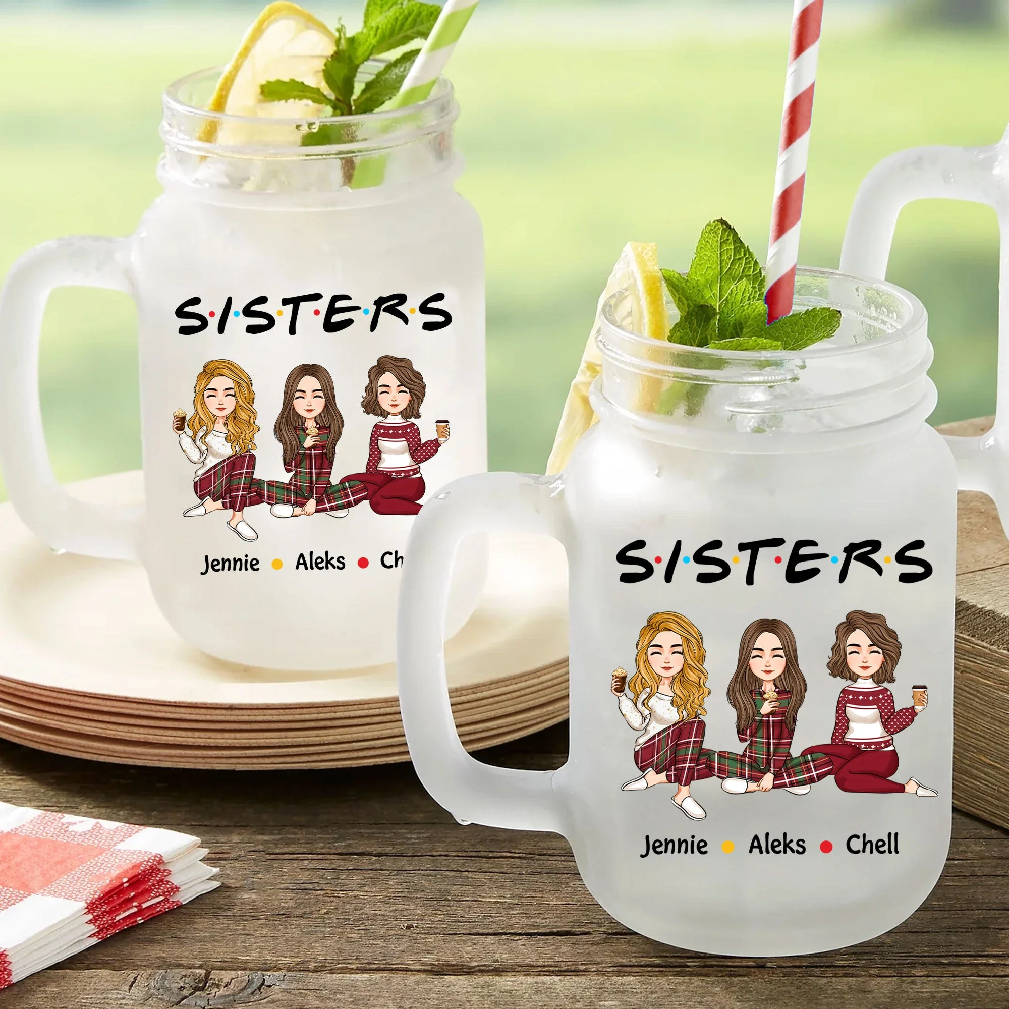 Sisters Forever - Personalized Mason Jar Cup With Straw - Image 3