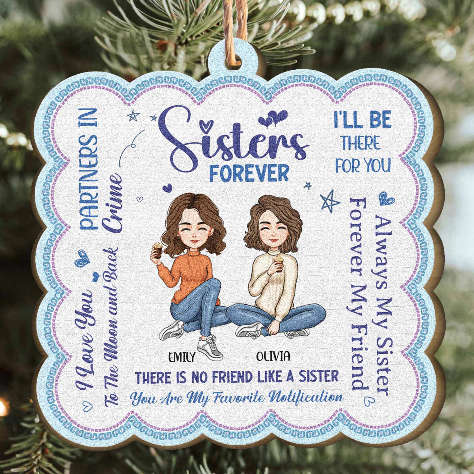 Sisters Forever - Personalized Wooden Ornament - Image 3