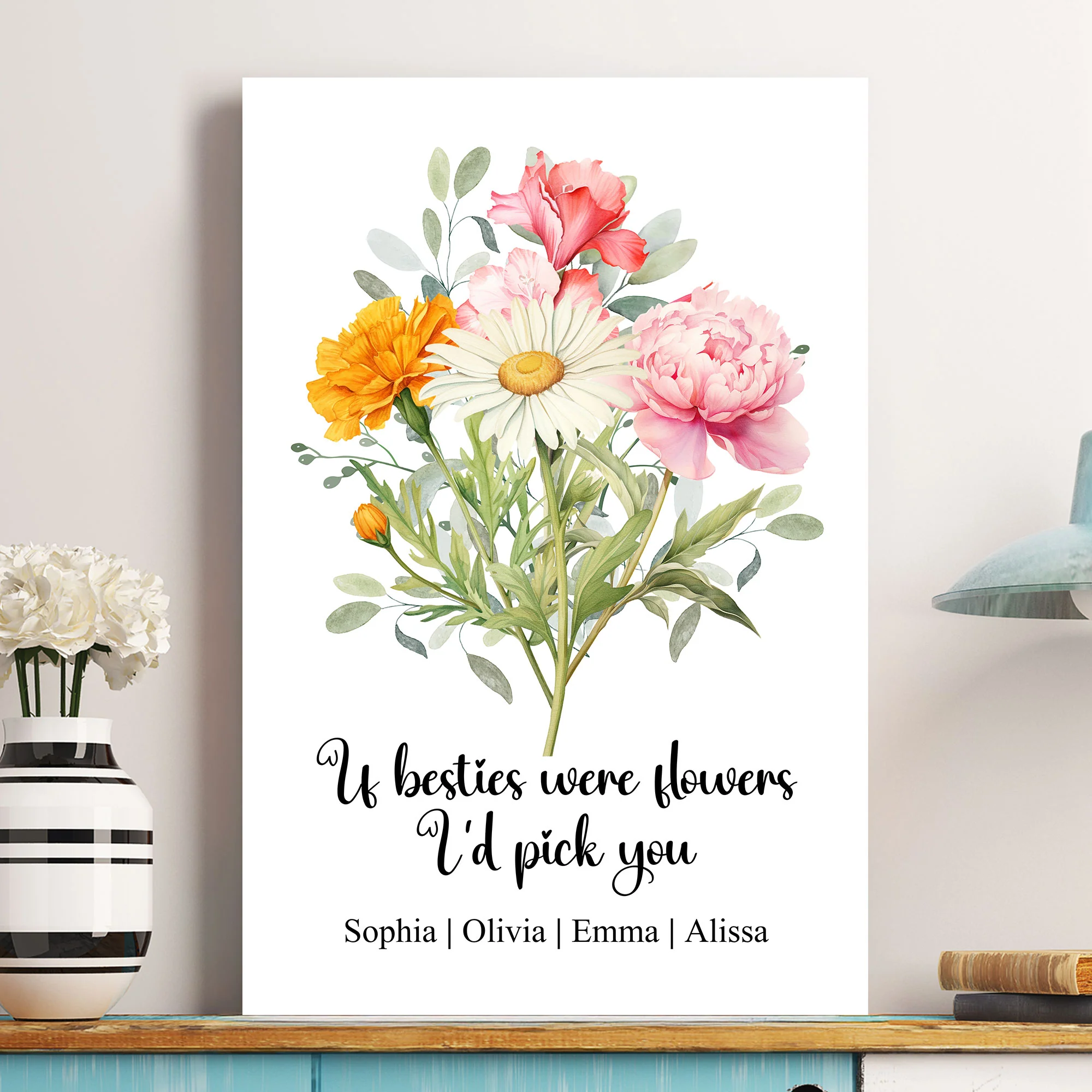 Sisters, Friends Friendship Sisterhood Birth Flower Bouquet, Gifts For Her - Personalized Poster - Image 2